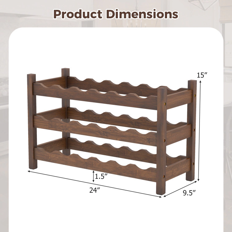 Hivvago 3-Tier Freestanding Bamboo Countertop Wine Bottle Organizer