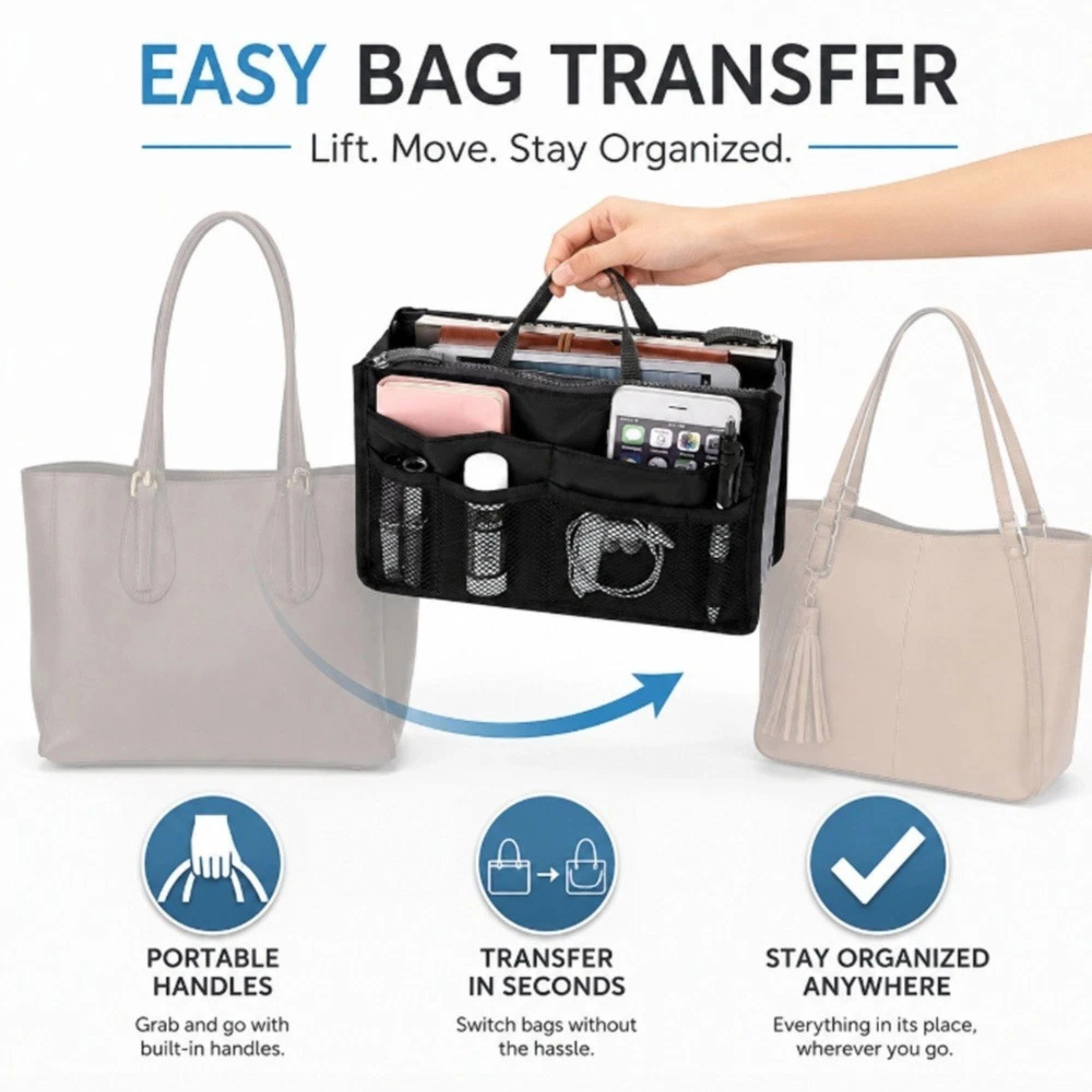 Home Collection Women's Handbag Organizer Insert Multi Pocket Tote Purse Liner