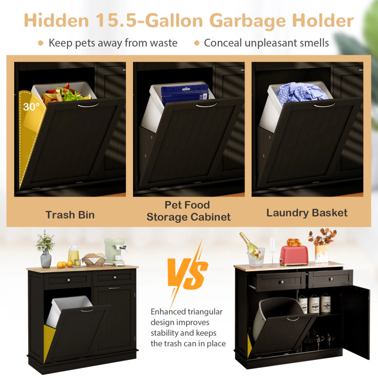 Hivvago Kitchen Tilt Out Trash Cabinet With 2 Drawers And Adjustable Shelf