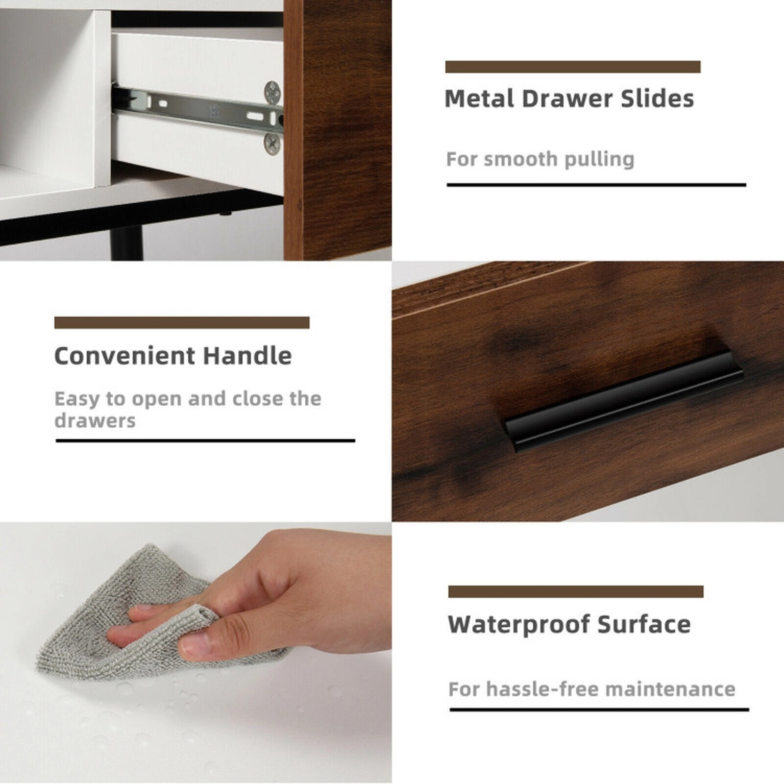 SUGIFT 42-in Industrial Console Table with 2 Drawers and Open Shelf 88-lb Capacity Black White Brown