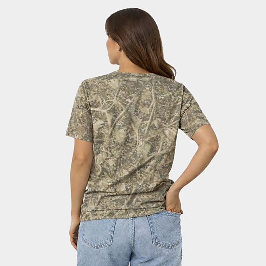 Simply Sage Market - Women's Heavyweight Camo Tee - Pumpkins And Coffee Orange