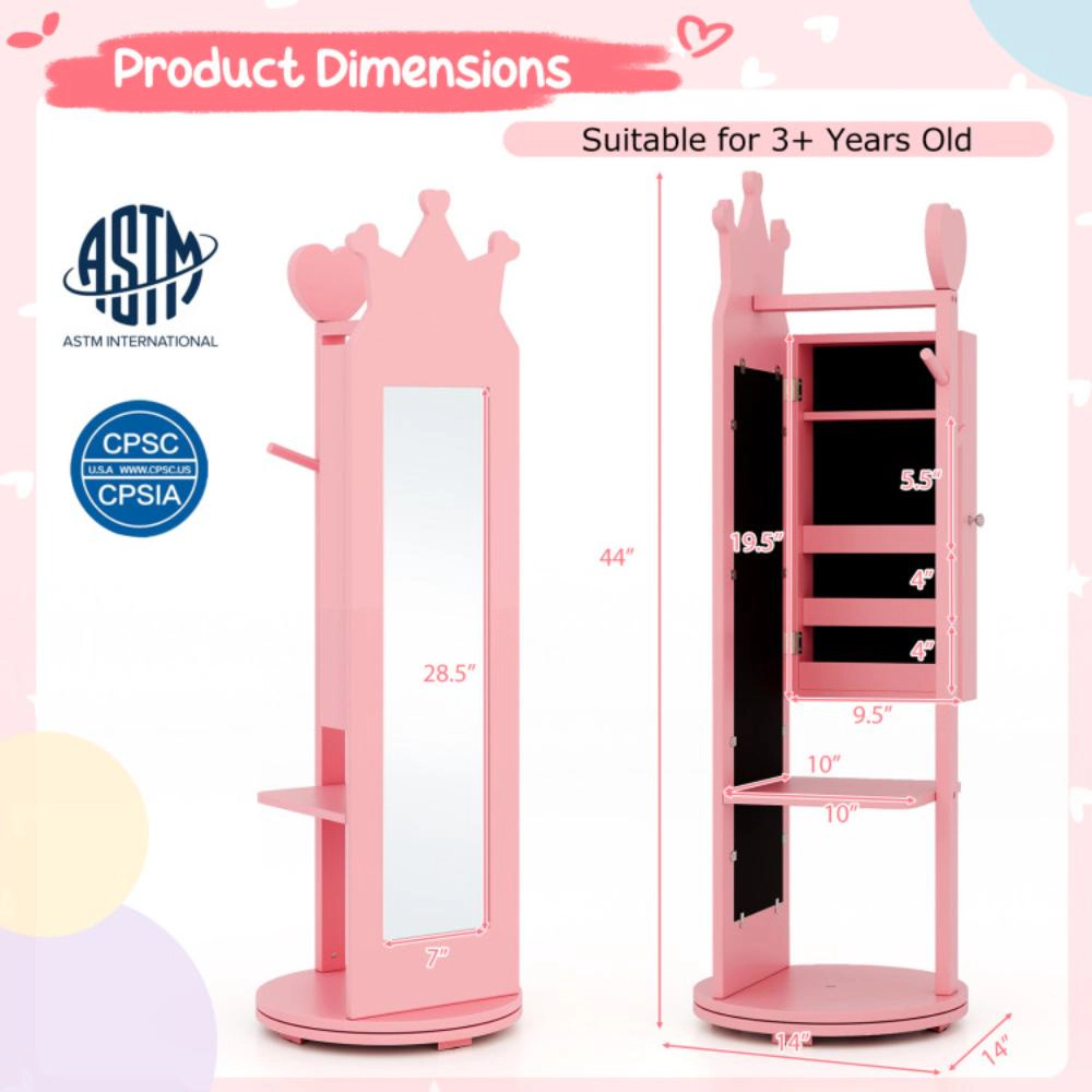 Hivvago Kids Room Furniture Set Princess Vanity Table And Stool With Mirror Drawer-Pink