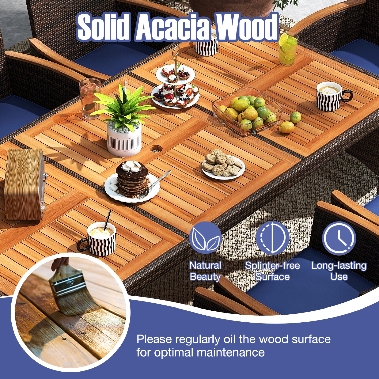 LJG 9 Piece Outdoor Dining Set with Acacia Wood Table Top