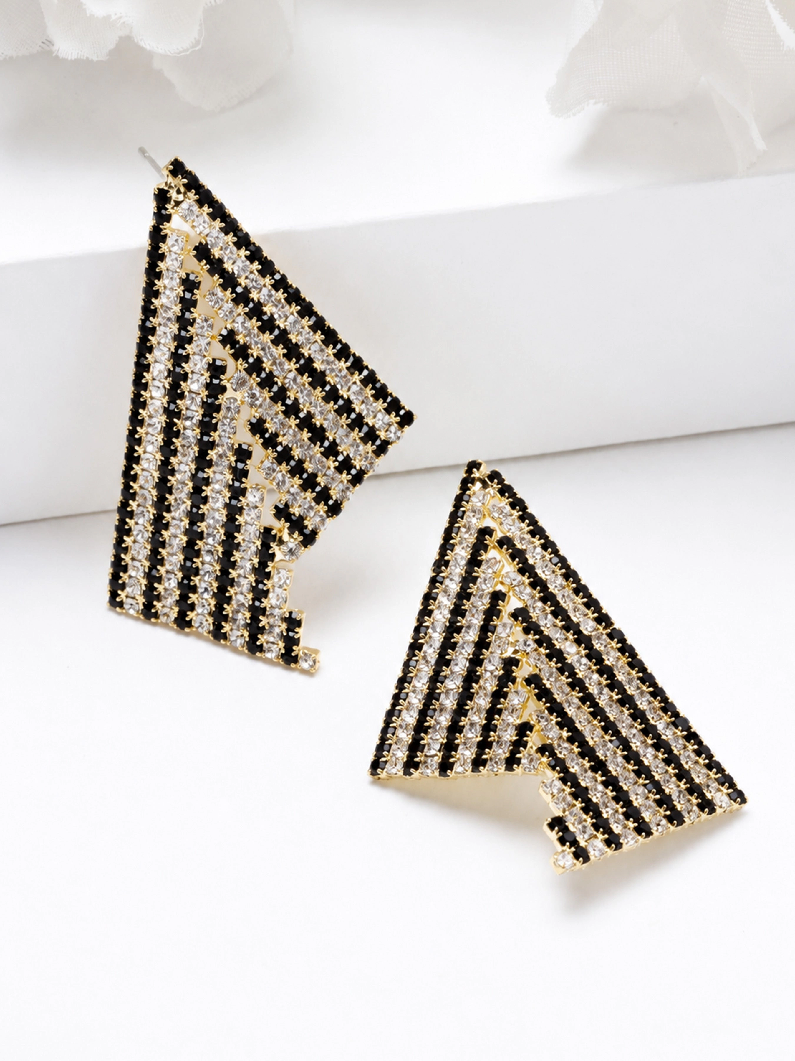 AGP PARIS Womens White Crystal Asymmetrical Triangle Drop Earrings