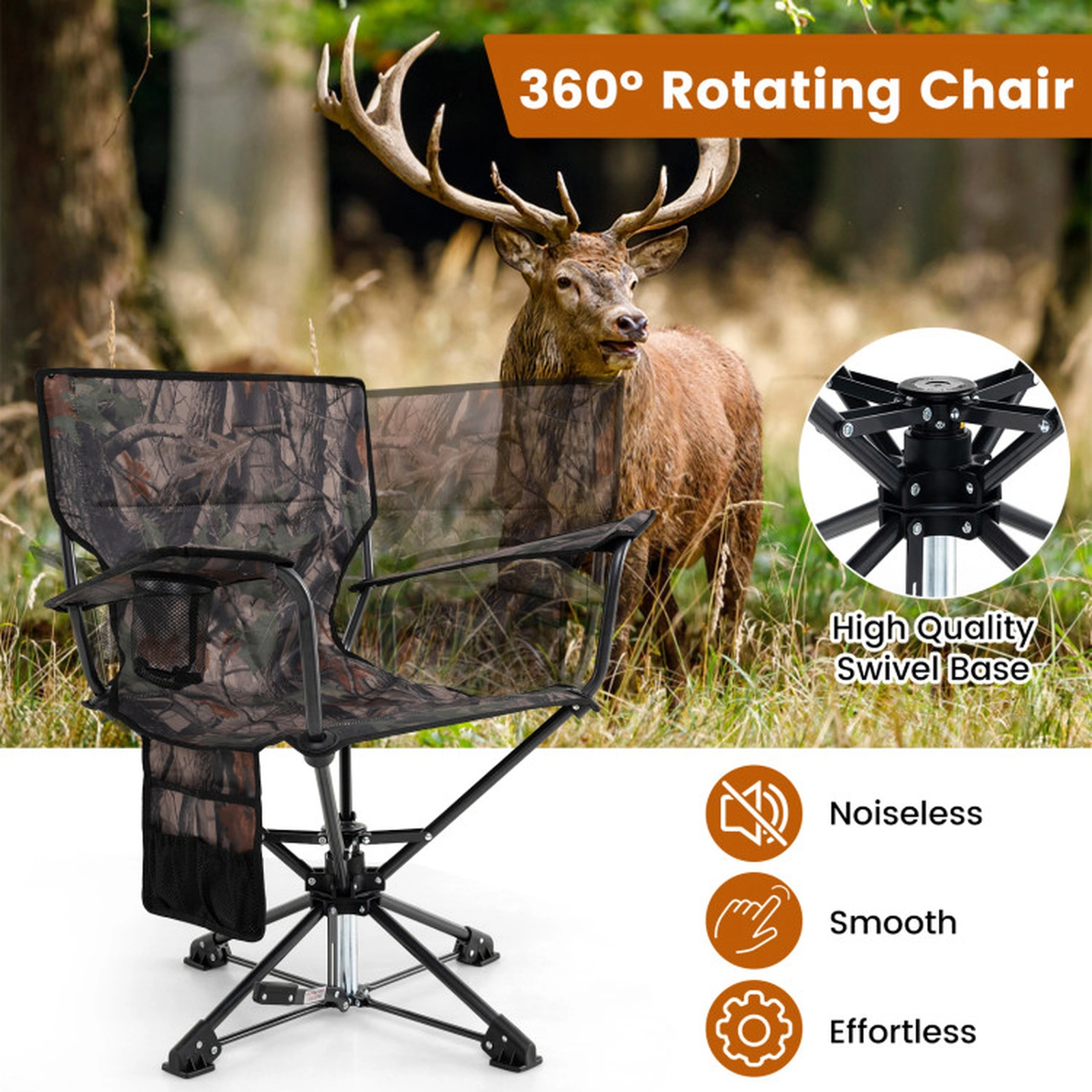 SUGIFT 360° Swivel Hunting Chair Portable Foldable Hunting Chair Set of 2 300-lb Capacity 32-in Tall Camo