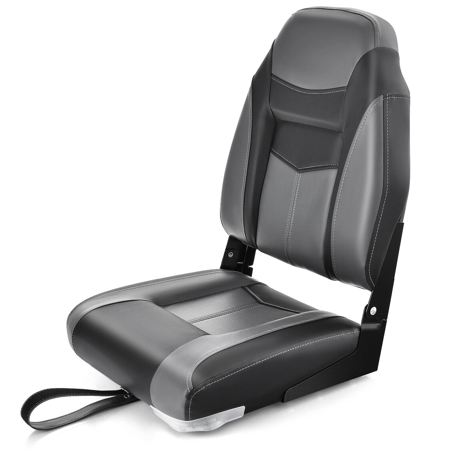 SUGIFT Black High Back Folding Boat Seat with Aluminum Hinges 17.5-in W 20-in D 24-in H 250-lb Chair Capacity