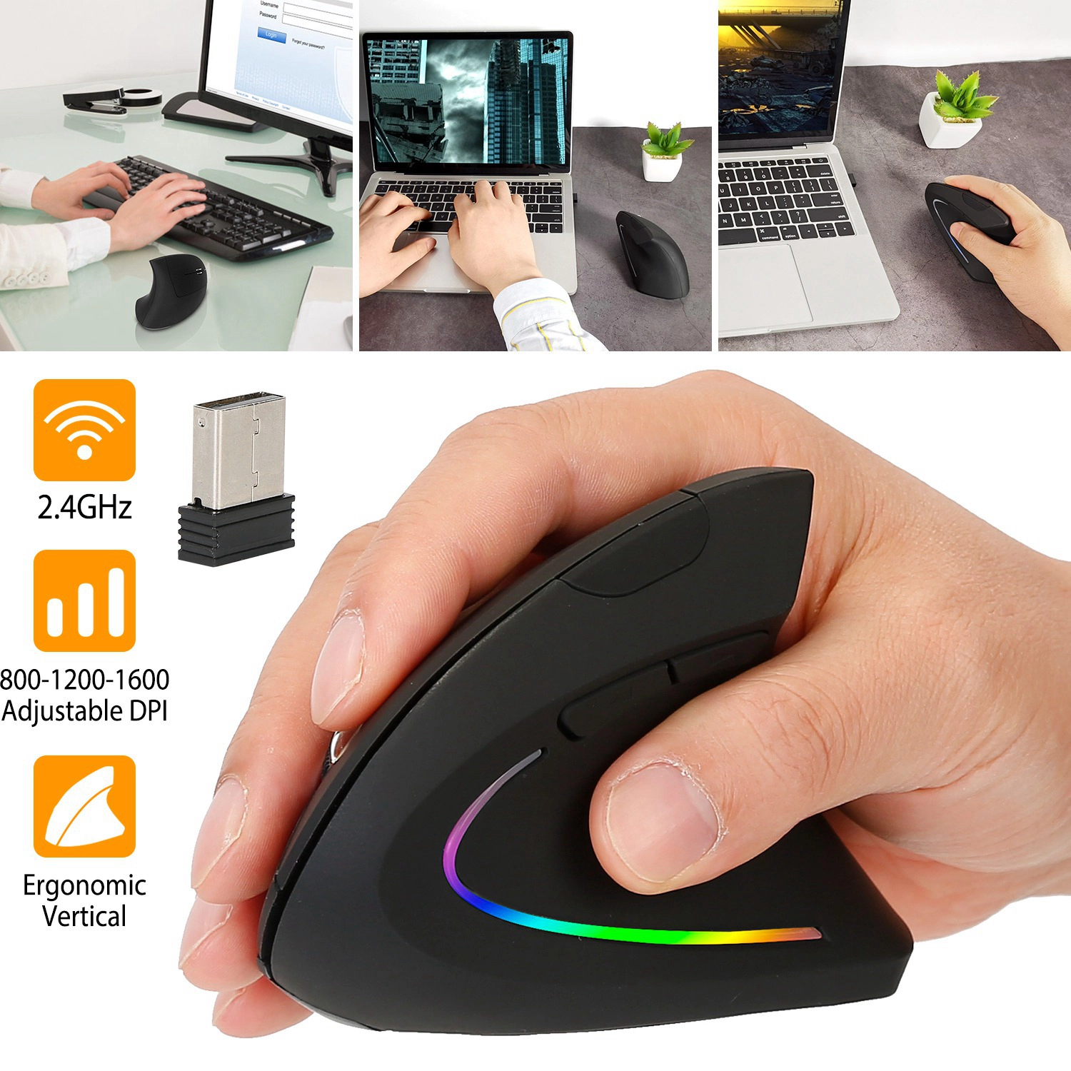 GBruno Ergonomic 2.4G Wireless Vertical Mouse