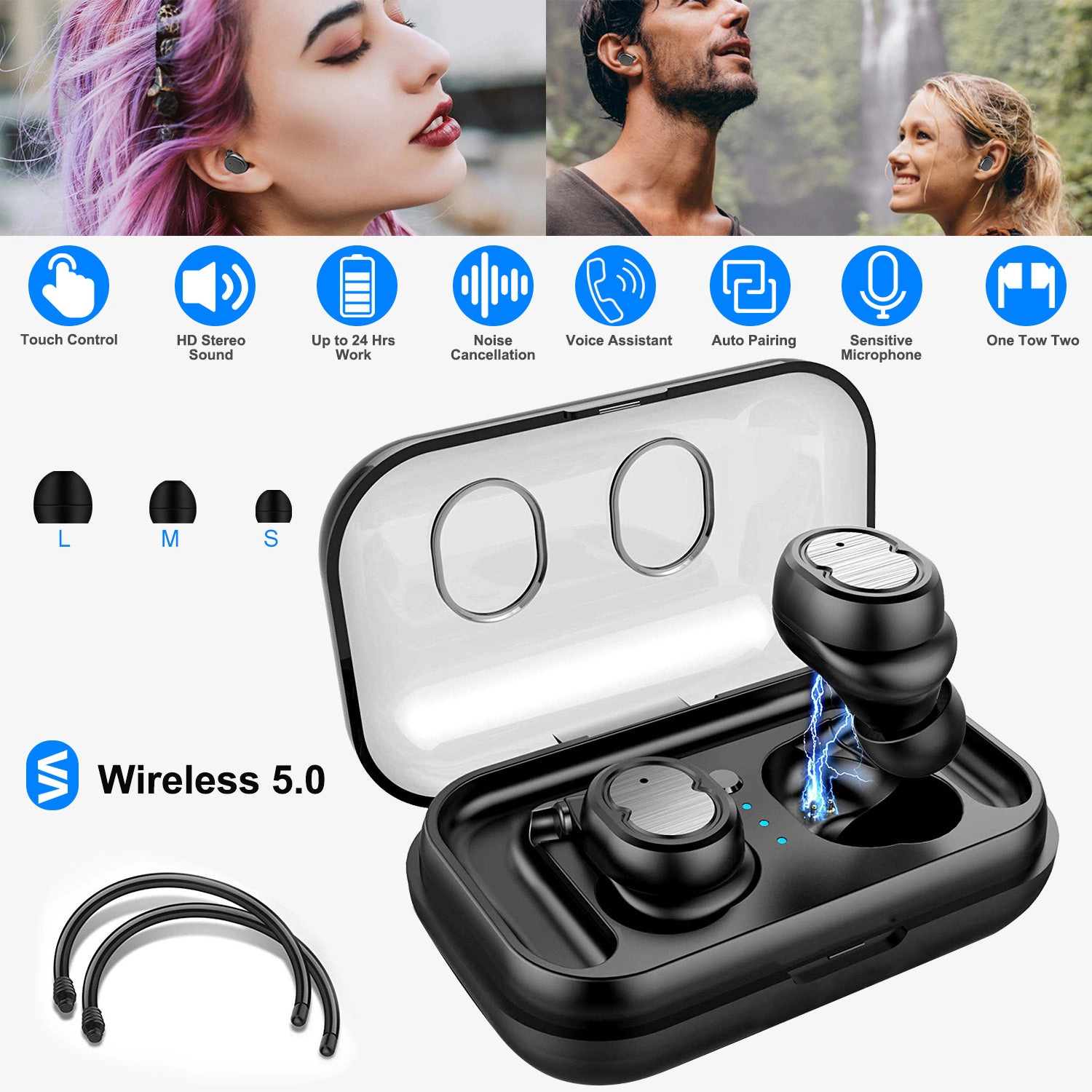 GBruno Wireless 5.0 Earbuds With Charging Dock