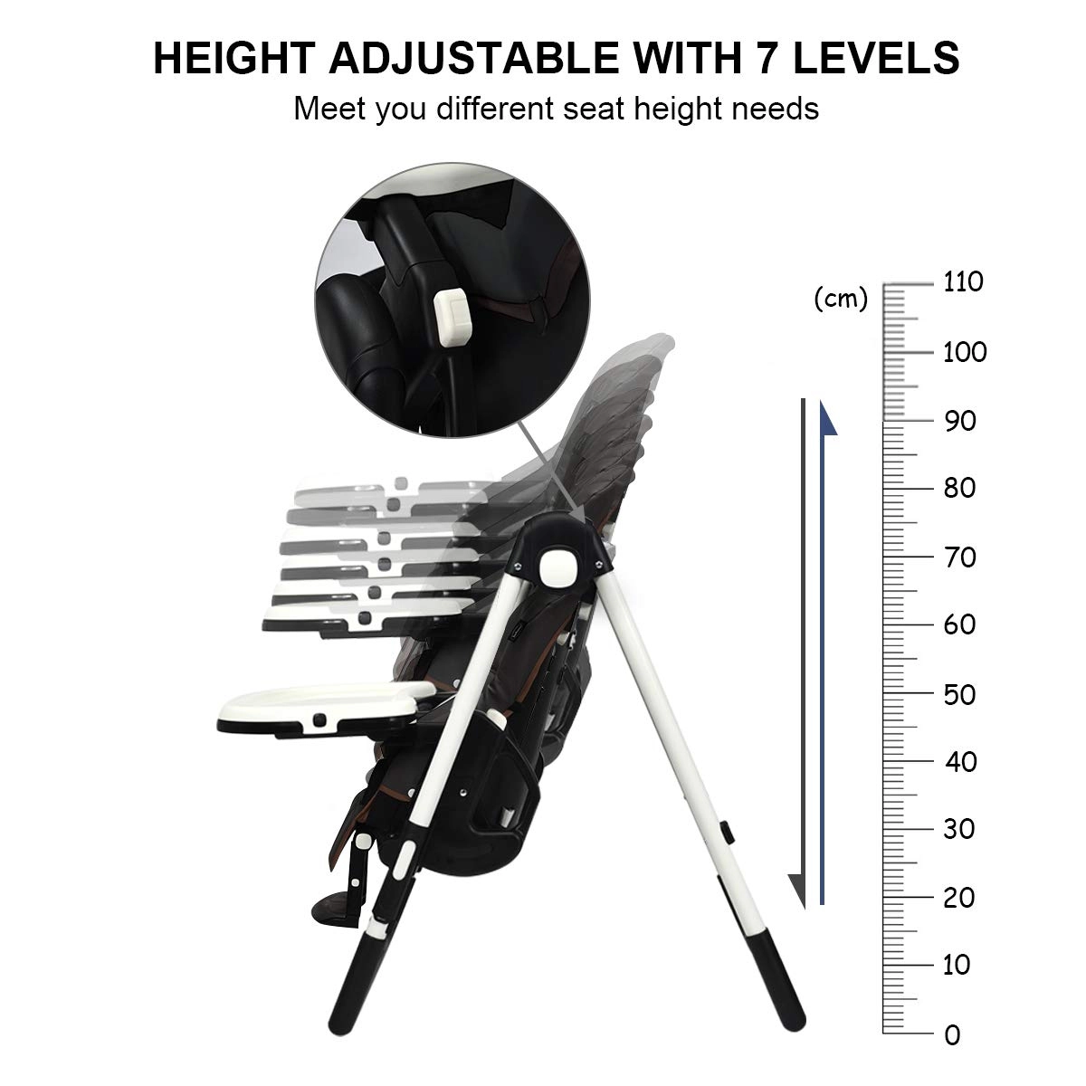 SUGIFT Foldable High Chair with Multiple Adjustable Backrest 50-lb Capacity Ages 0-5 Years Dark Gray