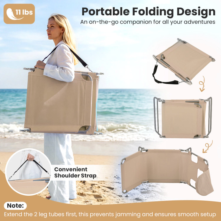 Hivvago Folding Beach Lounge Chair With Adjustable Backrest For Lawn