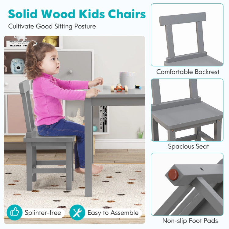 Hivvago Wooden Kids Table and 2 Chairs Set with Anti-slip Foot Pads