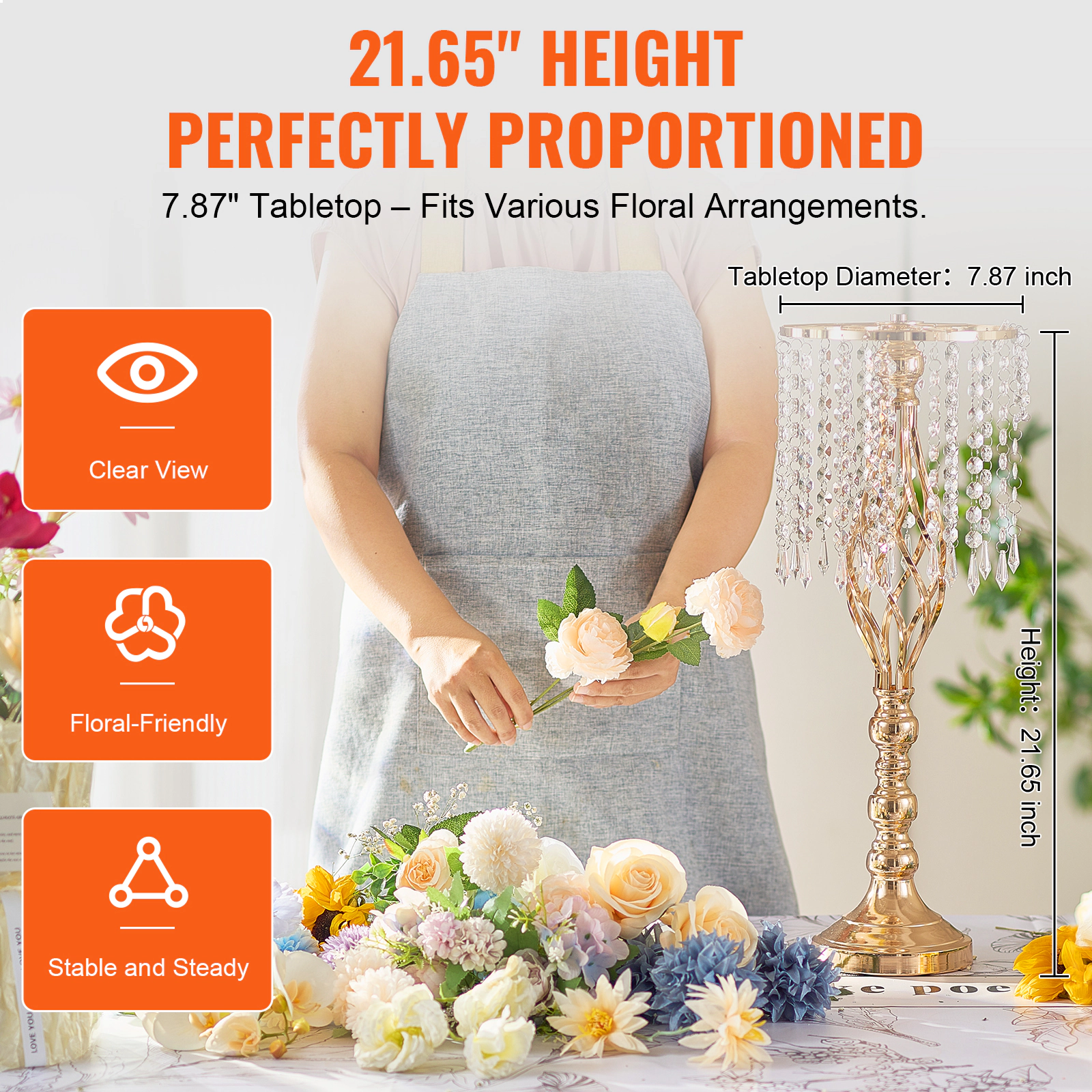 HONGGE Crystal Wedding Flower Stand Wedding Vase Flower for Wedding Party Decor