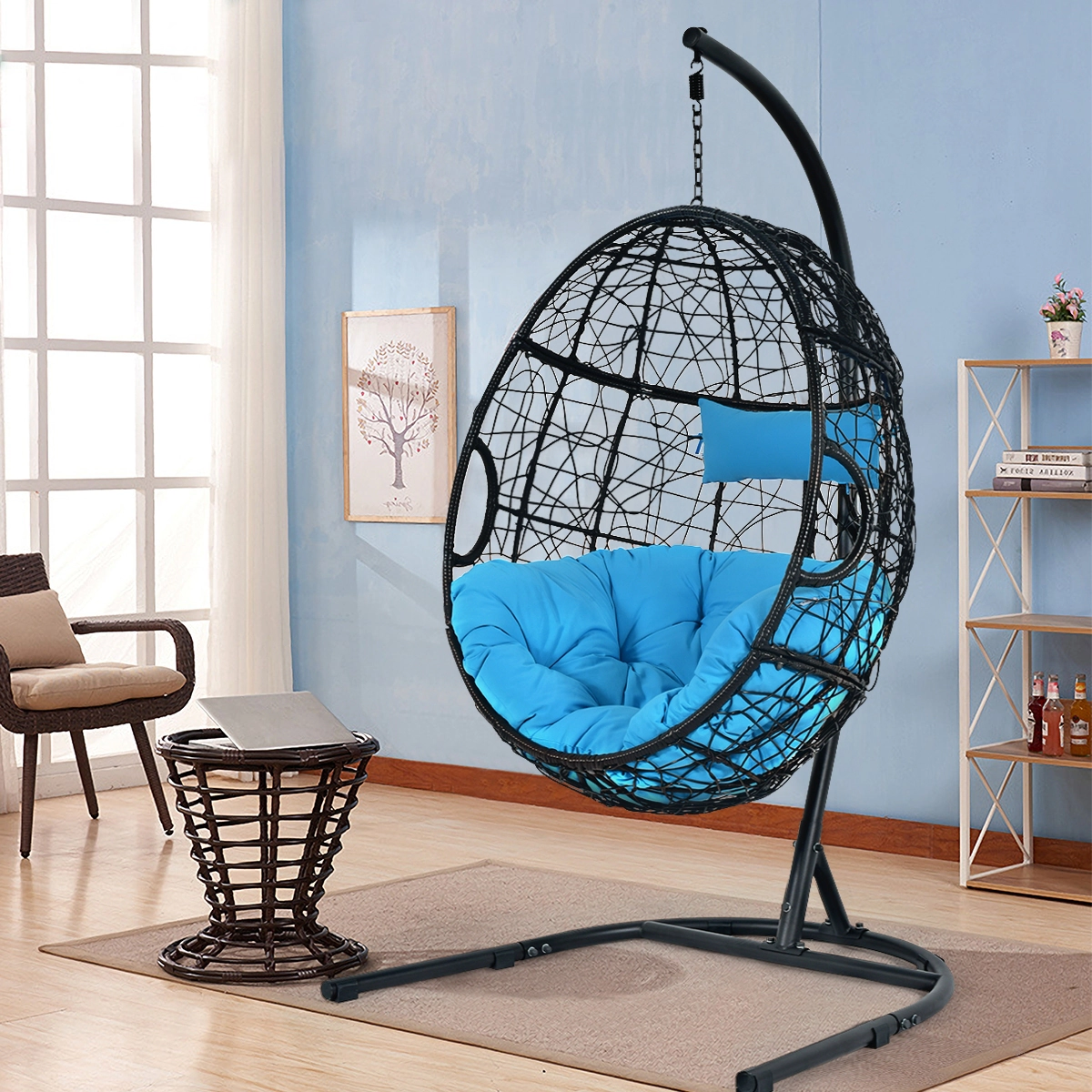 LJG Hanging Cushioned Hammock Chair with Stand