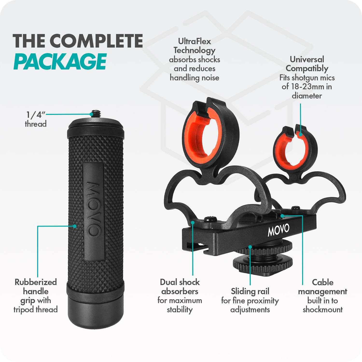 Movo SM6H Ultraflex Premium Shockmount for Shotgun Microphones with Grip Handle