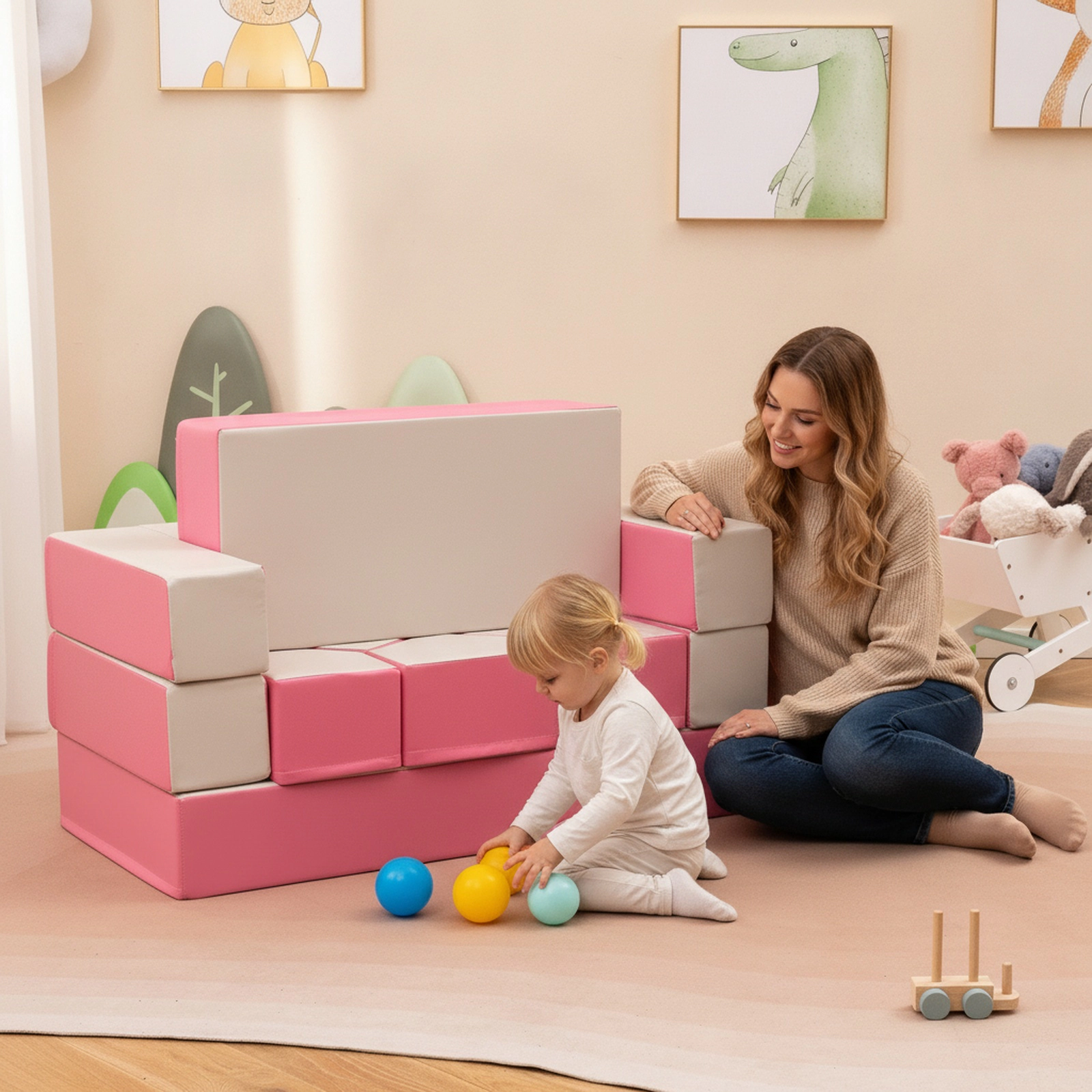 SUGIFT Pink Foam Climbing Blocks for Toddlers, 8-Piece Indoor Soft Play Set