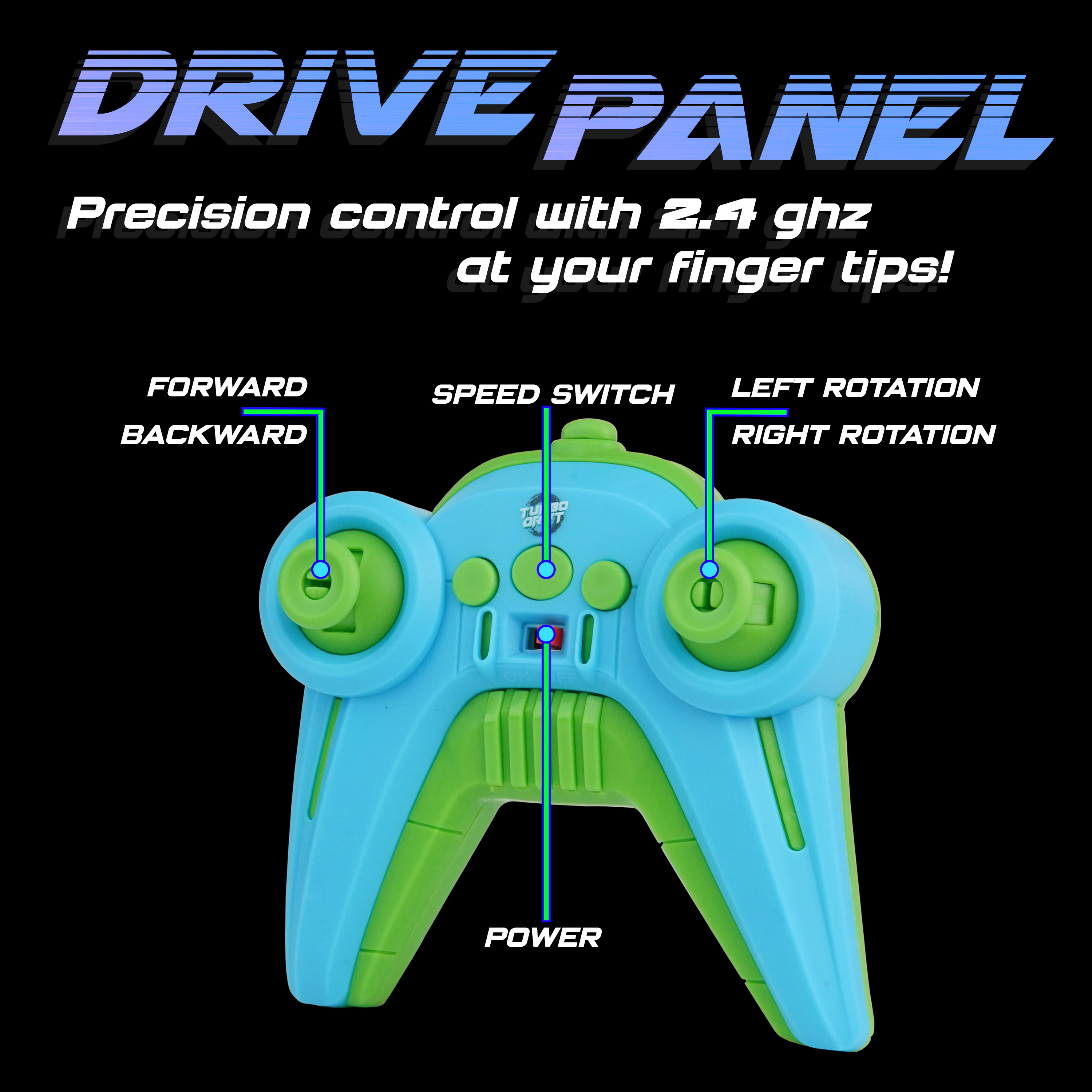 Force1 High-Speed Drift RC Car – 2.4GHz Remote Control, LED Lights, Rechargeable Battery - Blue