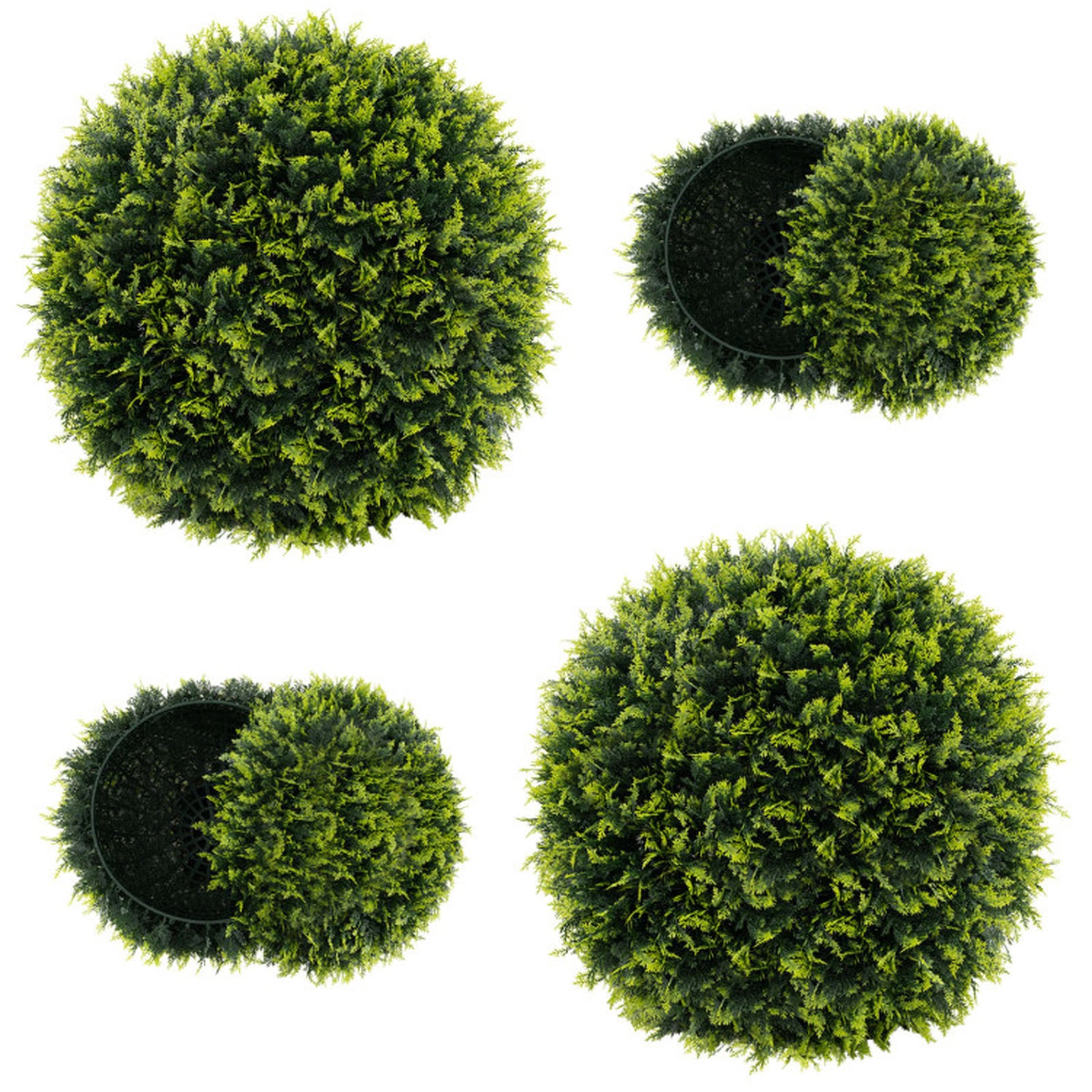 SUGIFT Set of 2 Cedar Leaf Interlocking Shell Artificial Topiary Balls 22-in and 16-in Diameter 7-lb Green