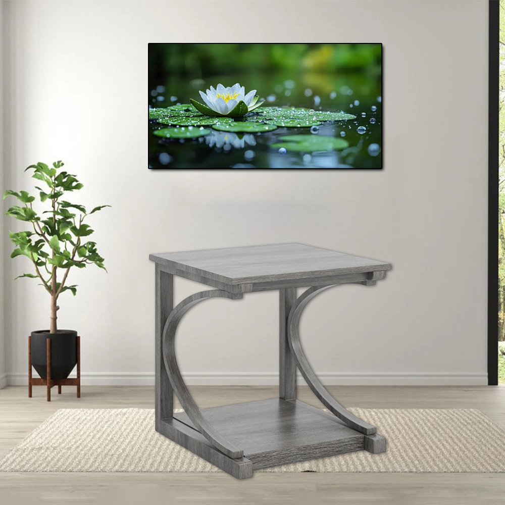 Hivvago 24-Inch Square C-Frame Sofa Side Table with 2 Tiers