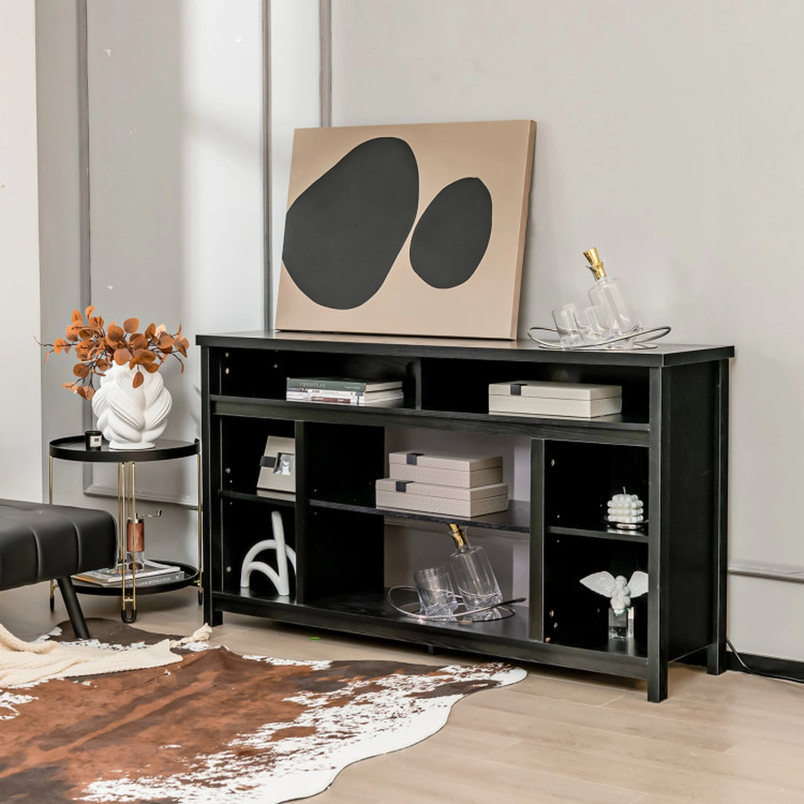 SUGIFT Adjustable Shelves Engineered Wood Media Console TV Stand 58-in x 16-in x 33-in 100-lb Capacity 65-in TV Black