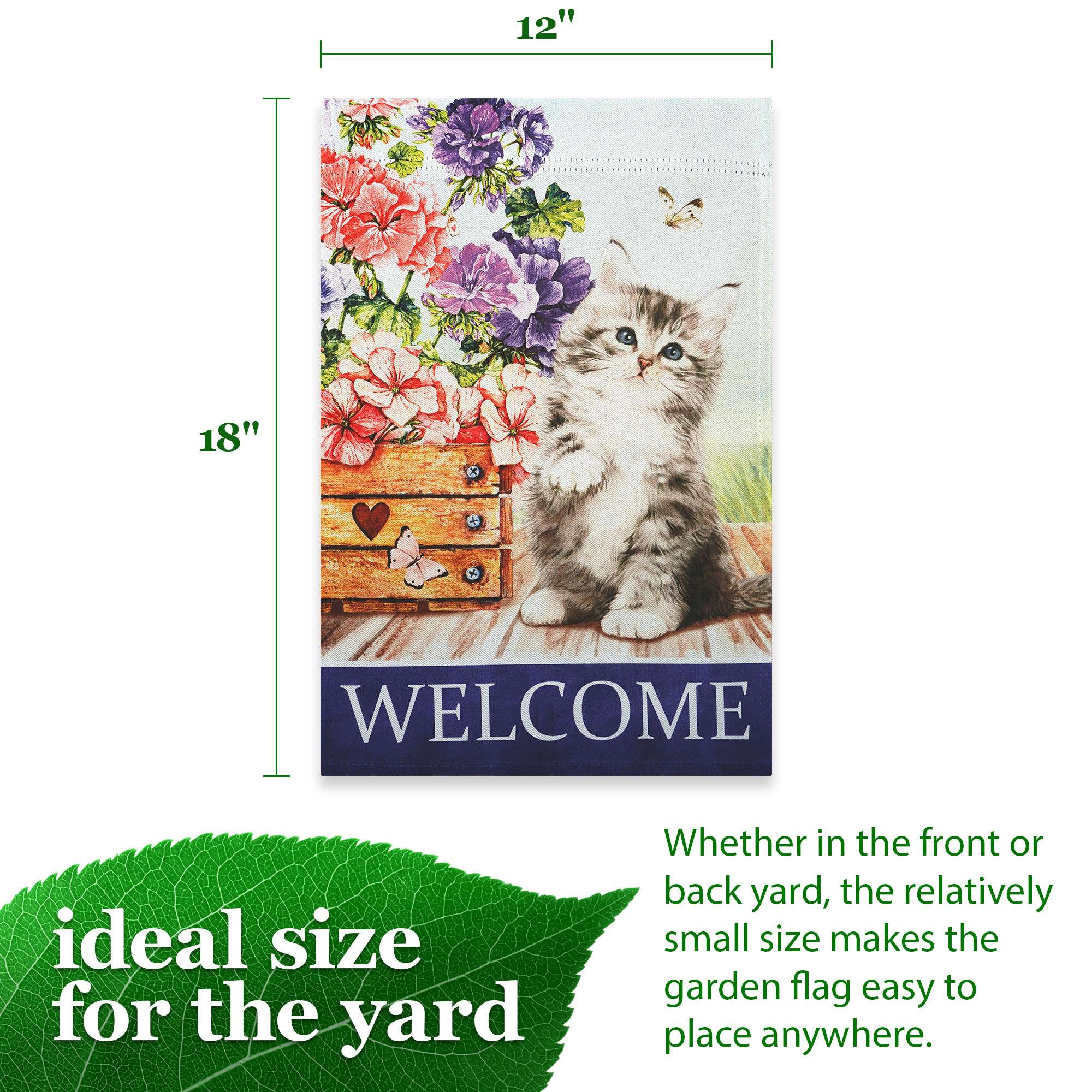 G128 12x18 in Double-Sided Welcome Kitten Flowers Garden Flag