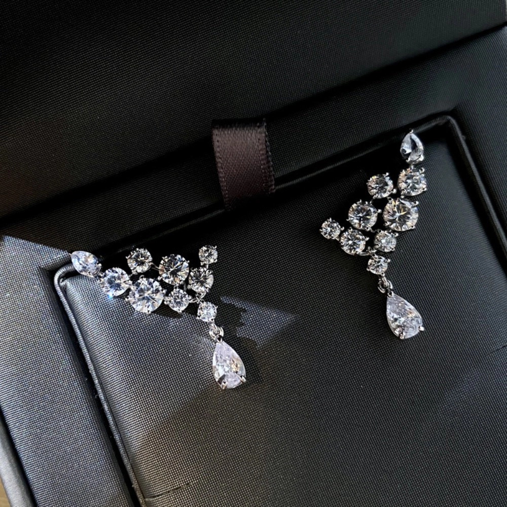 Elegant Cluster Zirconia Drop Earrings for Women Bridal Wedding Earrings Jewelry Gifts