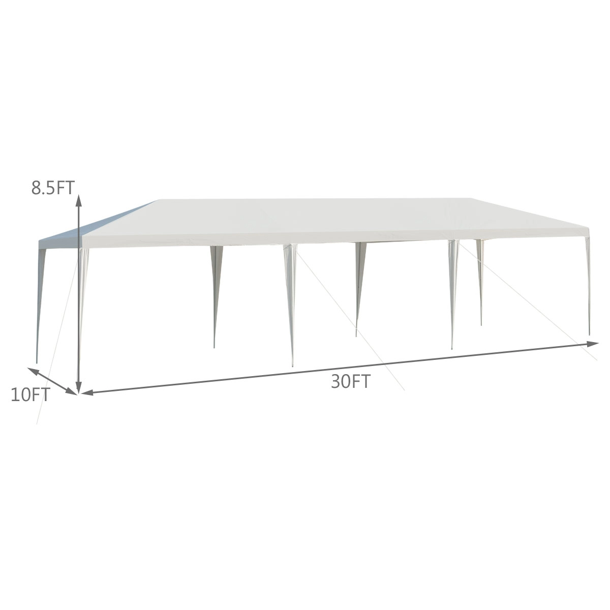SUGIFT 10-ft by 30-ft PE and Steel Gazebo Canopy Tent with 8.5-ft Peak 16 Ground Stakes and 8 Wind Ropes