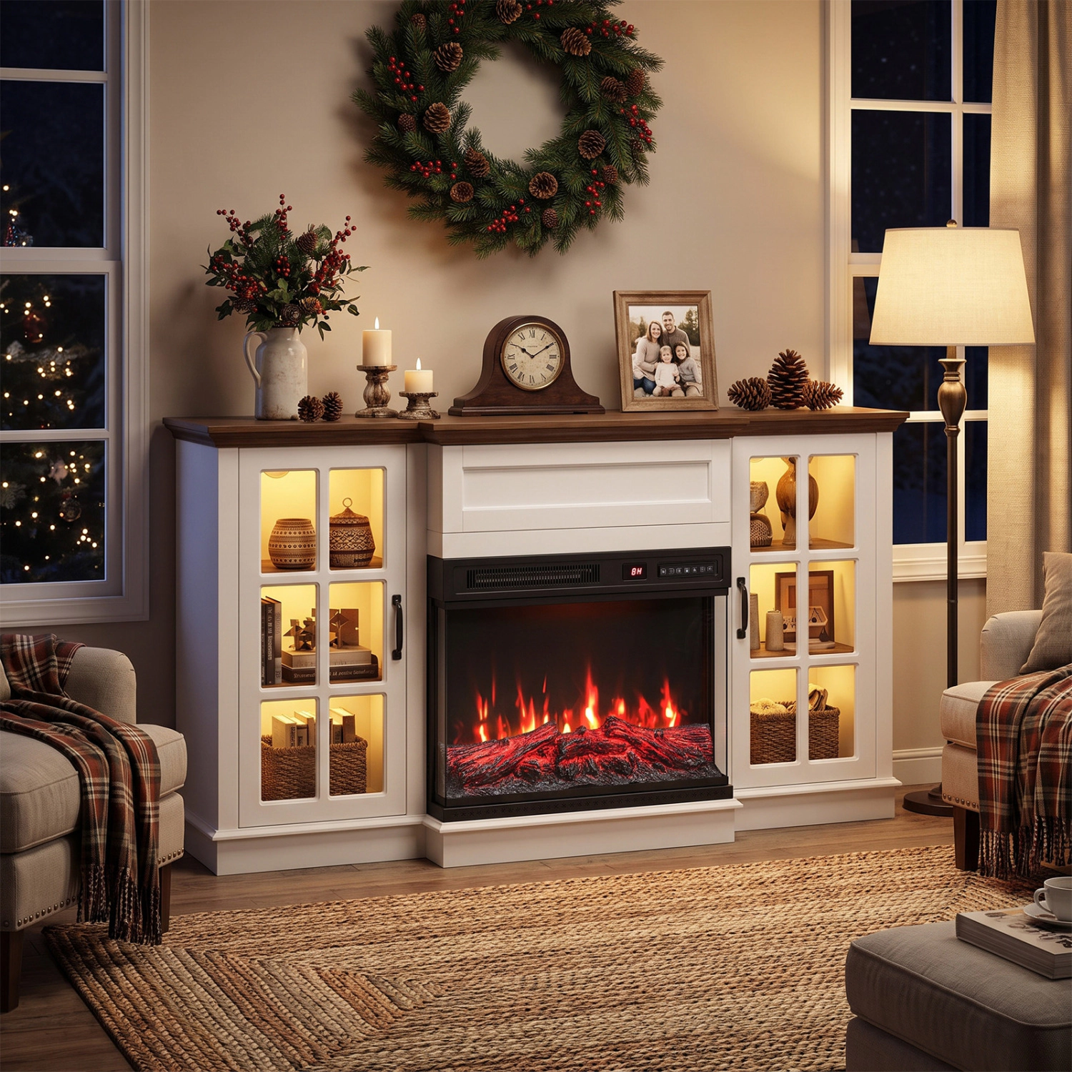 LJG 24/40/50/60 Inch 3-Sided Built-in Electric Fireplace Insert with 12 Flame Colors-24"