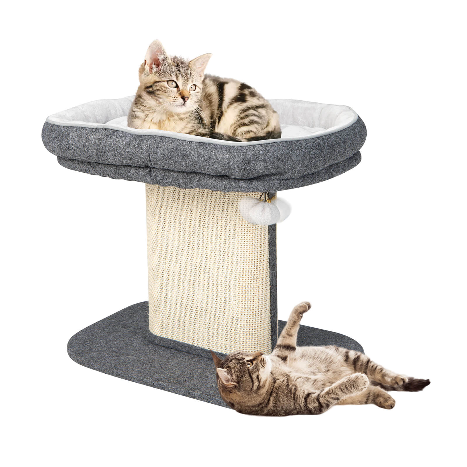 SUGIFT Modern Cat Tree Tower with Large Plush Perch and Sisal Scratching Plate 44-lb Capacity 23-in Wide Base Gray