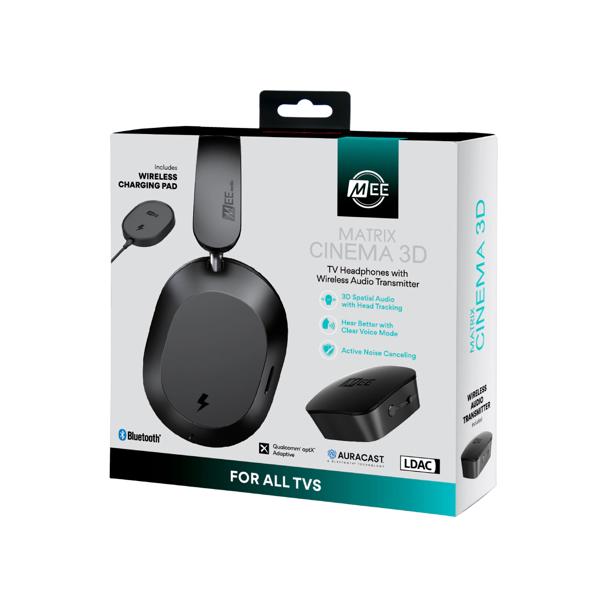 MEE audio Matrix Cinema 3D Noise Canceling Headphones + Connect Bluetooth Transmitter Bundle for all TVs