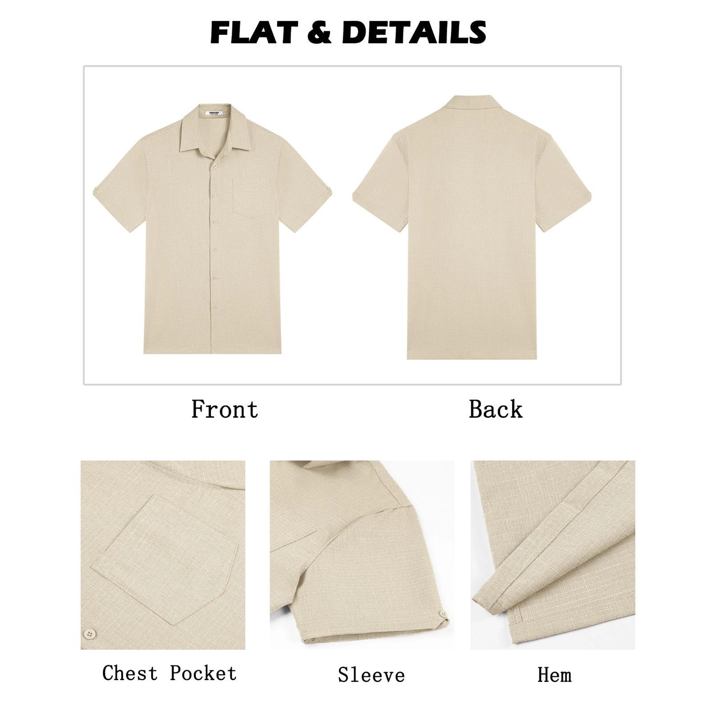 COOFANDY Men's Regular Fit Lightweight Linen Blend Short Sleeve Camp Shirt