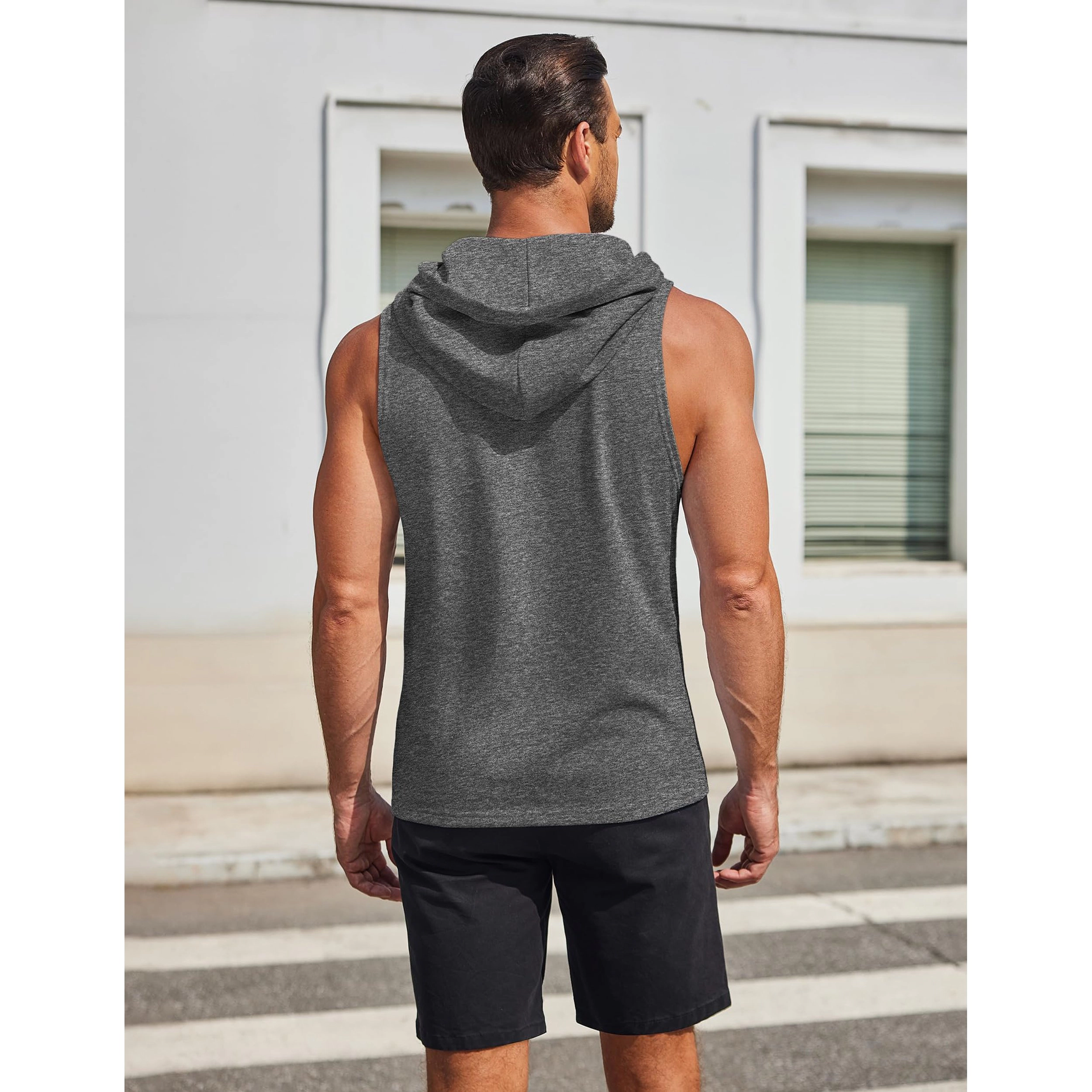 COOFANDY Men's Athletic Fit Sleeveless Hooded Polo Tank Top