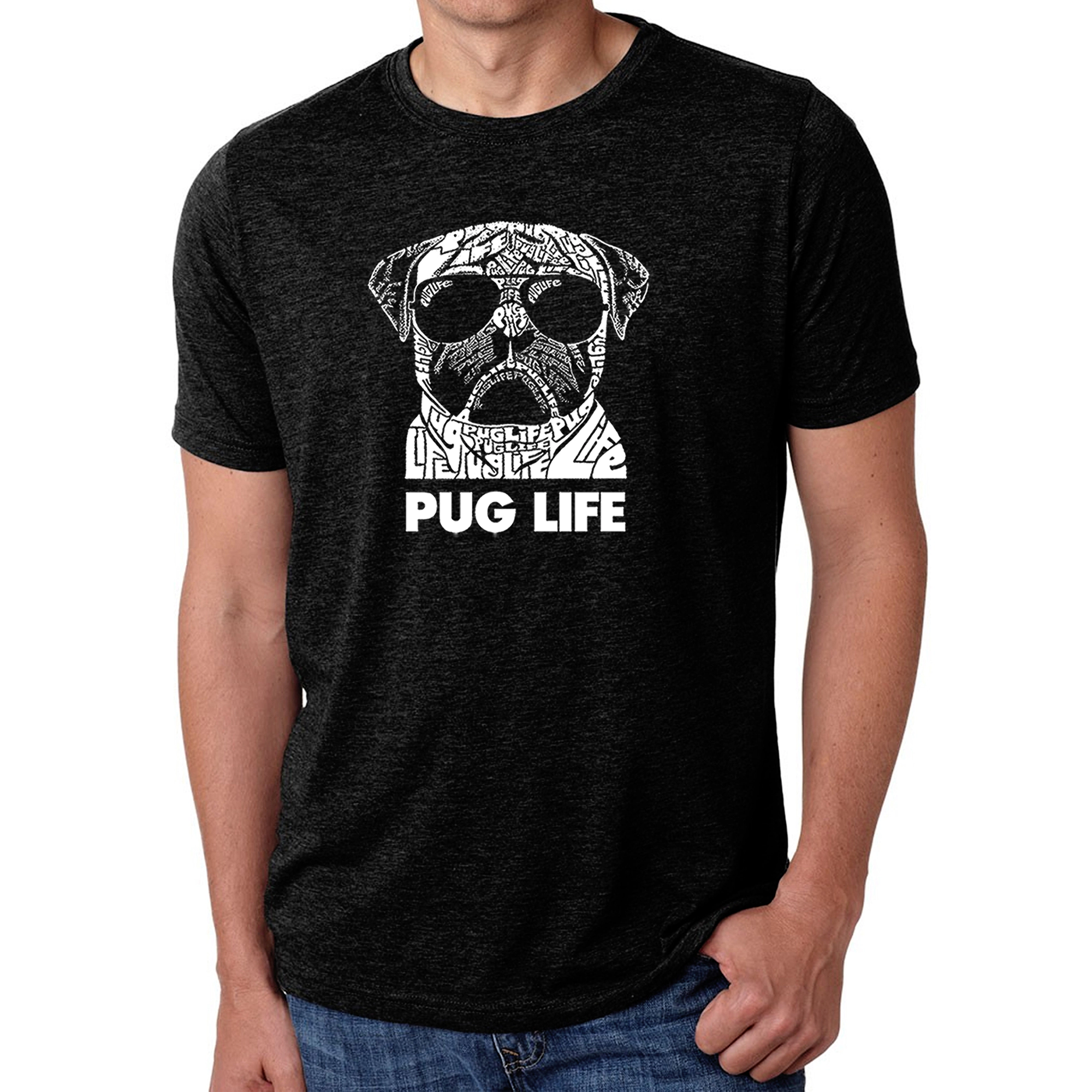 LA Pop Art Men's Cotton/Poly Blend Word T-Shirt - Pug Life