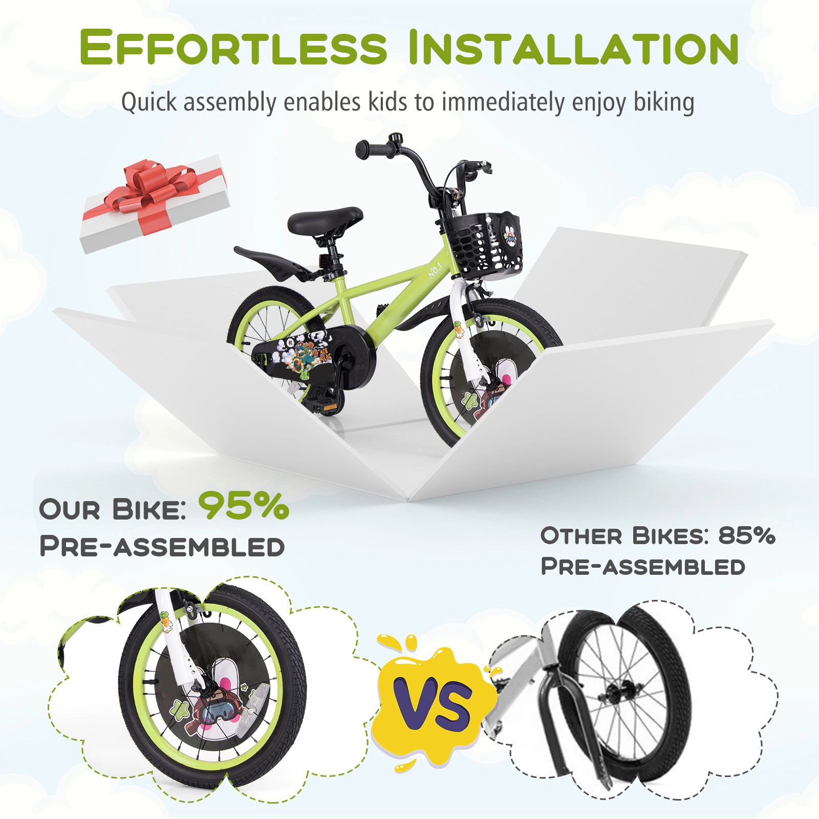 SUGIFT Adjustable 16-in Kids Bicycle with Hand Brake and Detachable Training Wheels 110-lb Seat Capacity Ages 4-7 Green