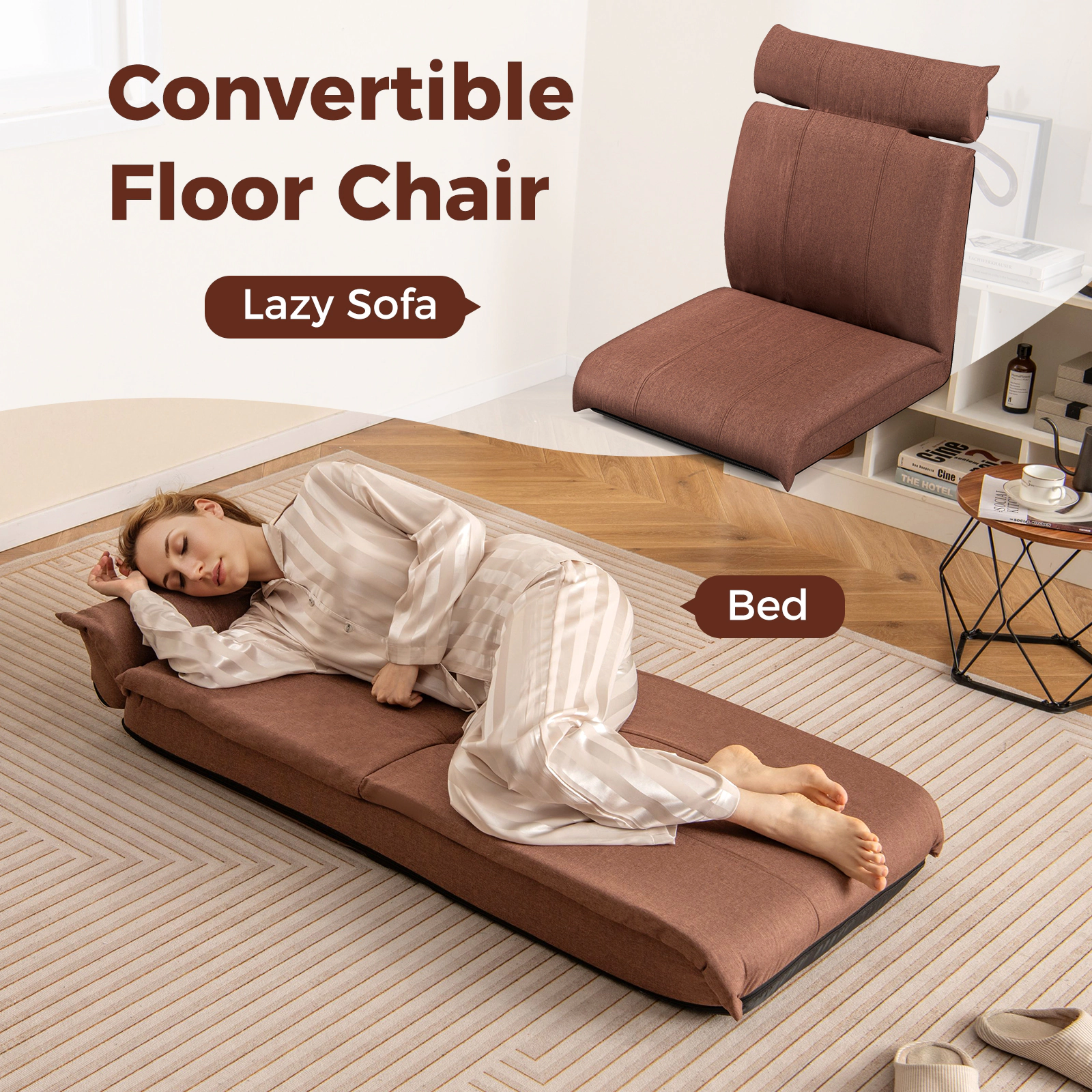 Hivvago Folding Floor Chair with 14-Poistion Adjustable Backrest and 5-Position Adjustable Headrest