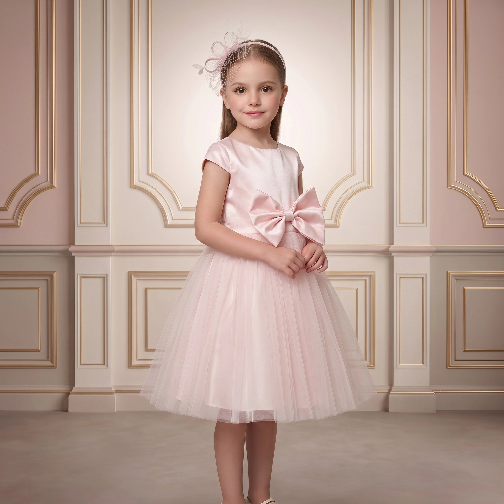 2Bunnies Girls' 3T-10Y Toddler Satin A-Line Bow Tulle Flower Girl Dress