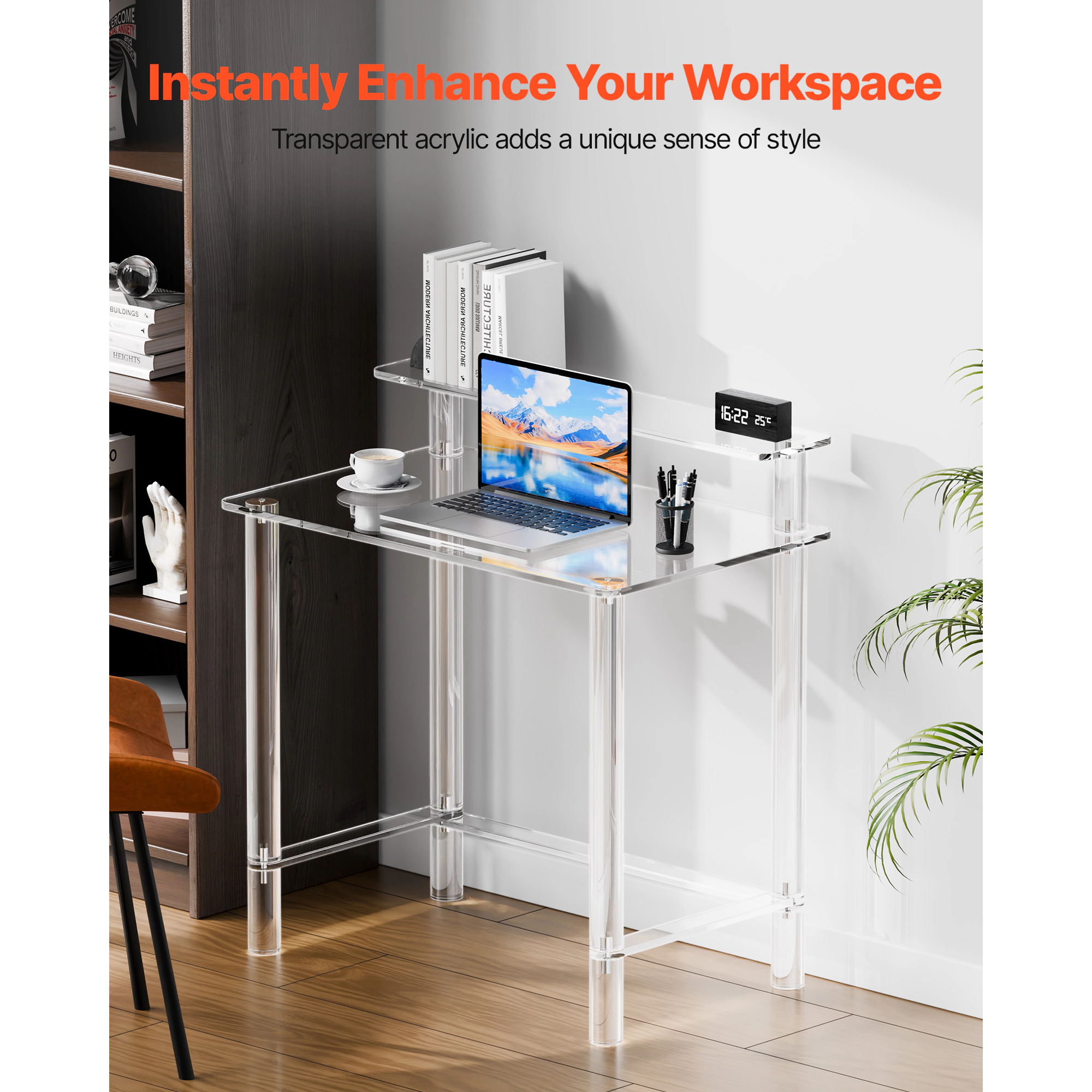 HONGGE Clear Acrylic Side End Table for Modern Desk
