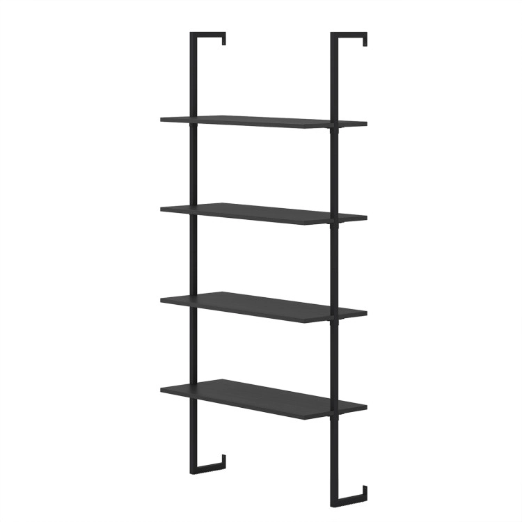Hivvago 4-Tier Ladder Shelf Open Wall Mounted Bookcase with Wooden Boards and Metal Frame