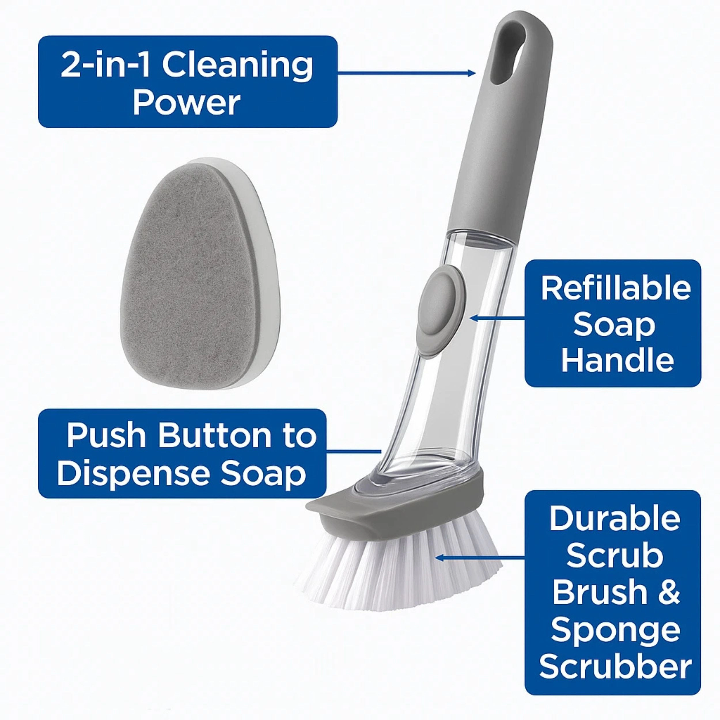 Home Collection 2-in-1 Soap Dispensing Dish Brush with Refill Heads