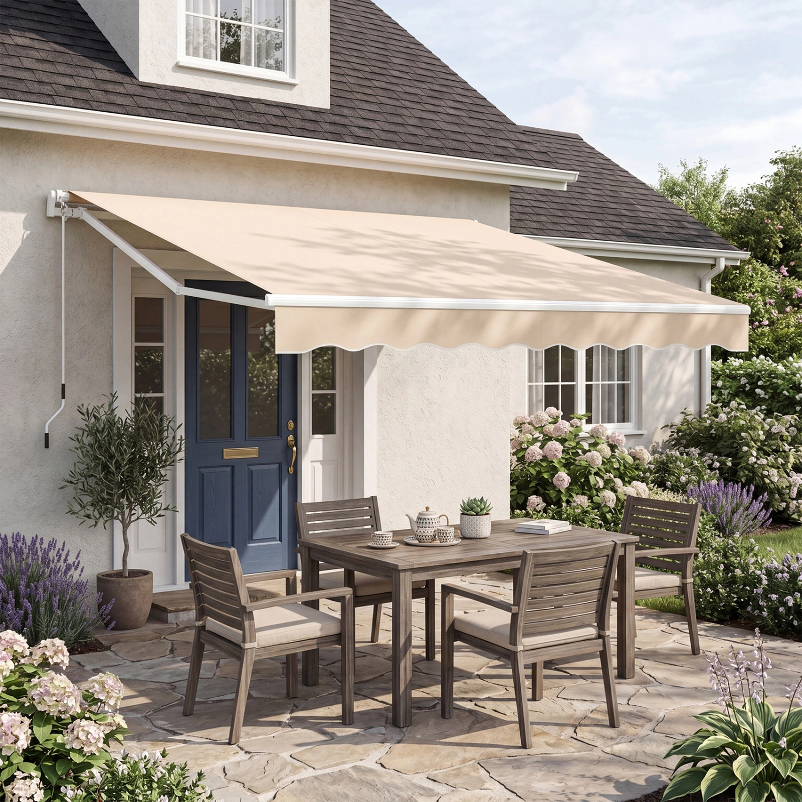 SUGIFT Easy-Opening Retractable Patio Awning with Manual Crank Handle Brown/Beige