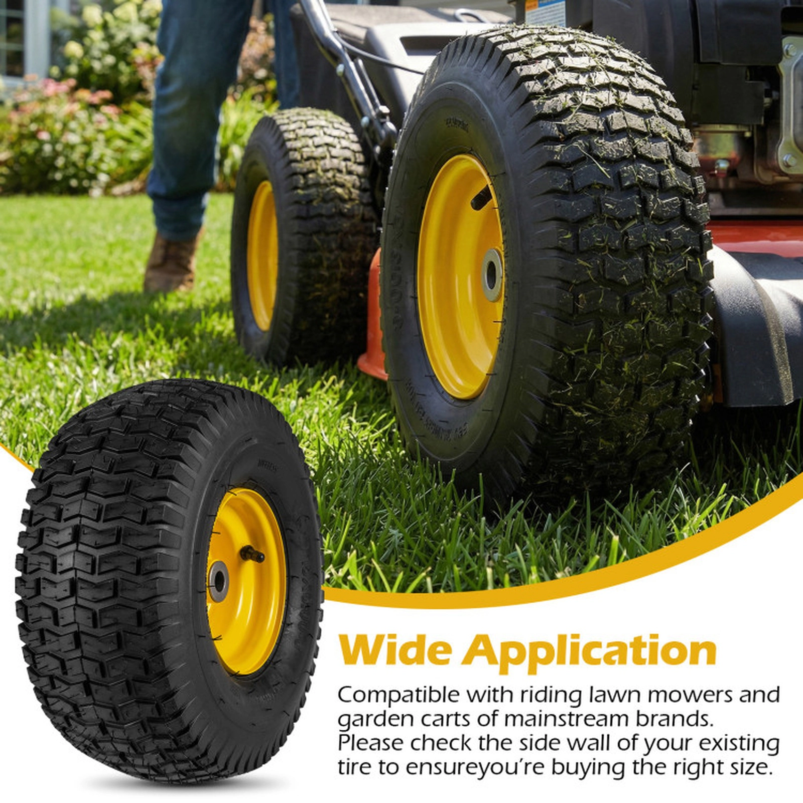 SUGIFT Set of 2 Tubeless Pneumatic 4-Ply Lawn Mower Tires 15 x 6.00-6 15-in Diameter 6-in Rim 30-PSI 440-lb Yellow