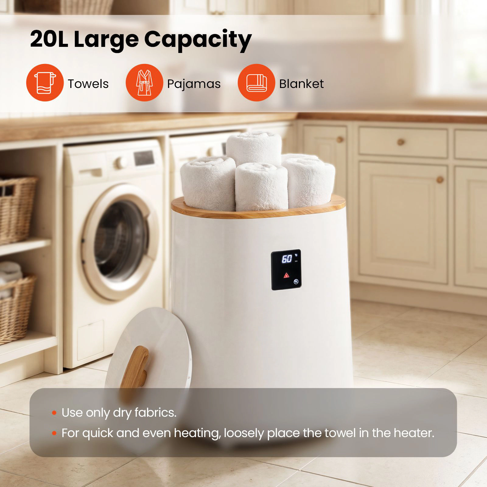 SlickBlue Large Blanket & Towel Warmer Bucket, 18L, 380W