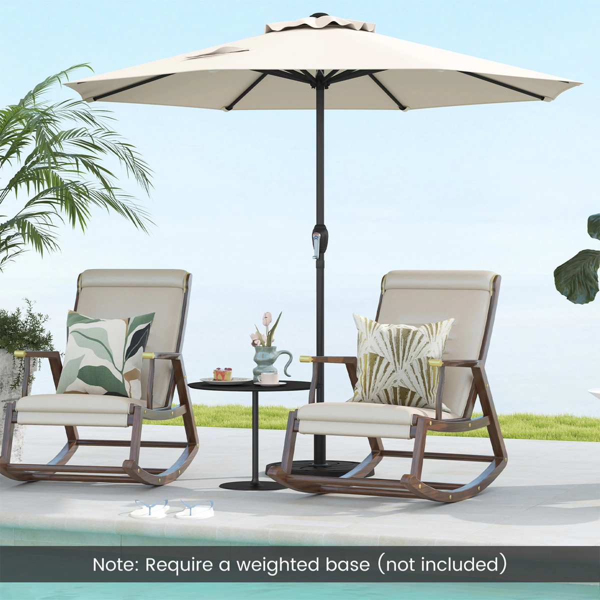 SUGIFT Heavy Duty Market Patio Umbrella with Crank Handle and 8 Metal Ribs 8.5-ft Square Canopy 2-Piece Pole Beige