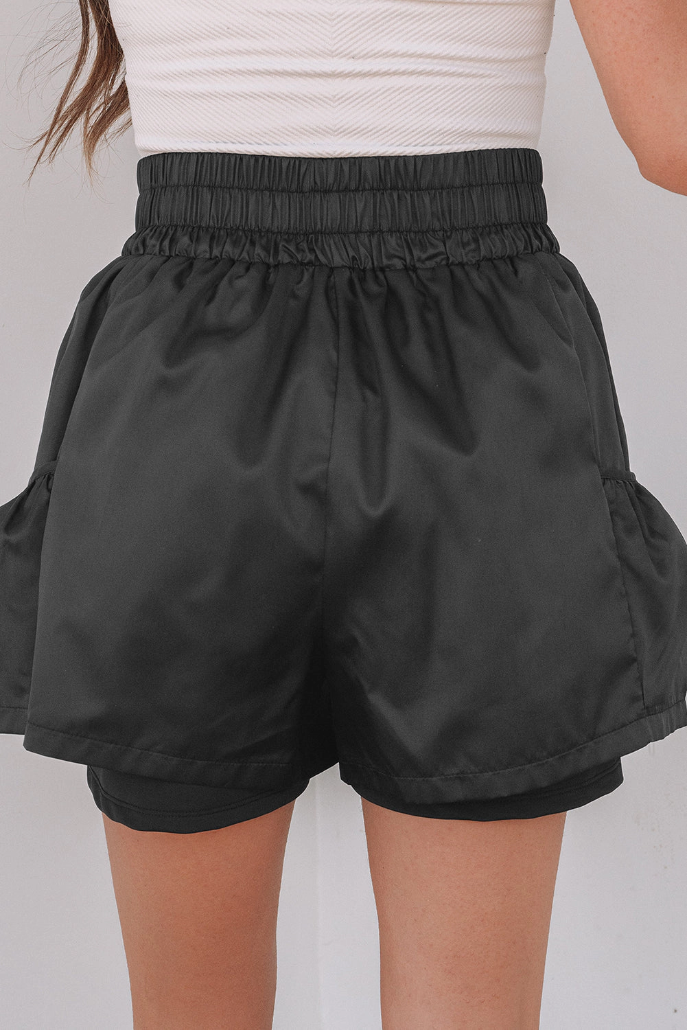 Threaded Pear Women's Maxine Elastic High Waist Pocketed Casual Shorts