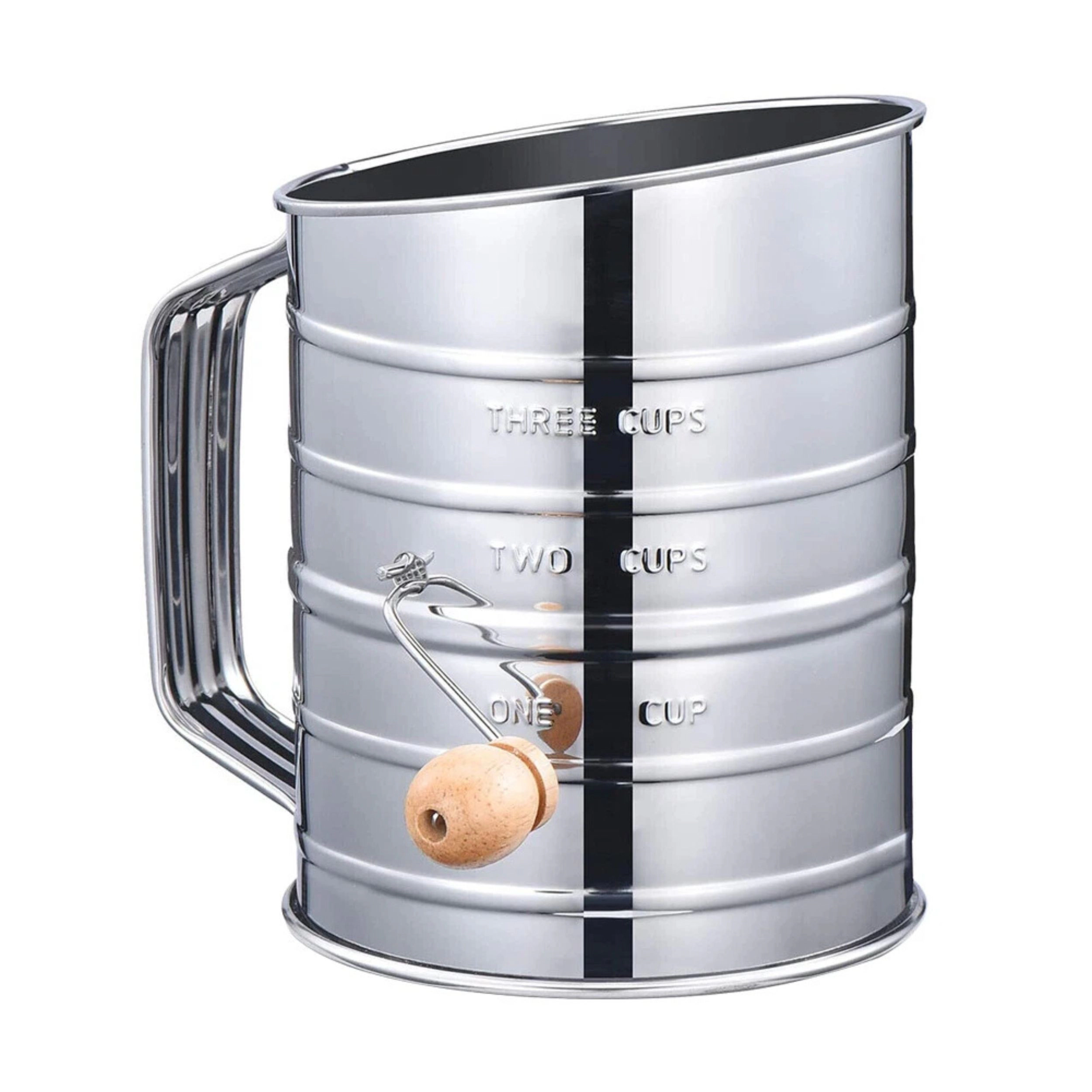 Home Collection Stainless Steel 3 Cup Flour Sifter with Hand Crank