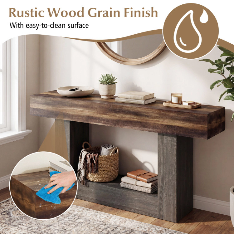 Hivvago 2-Tier Farmhouse Console Table 63" Long With Storage Shelf