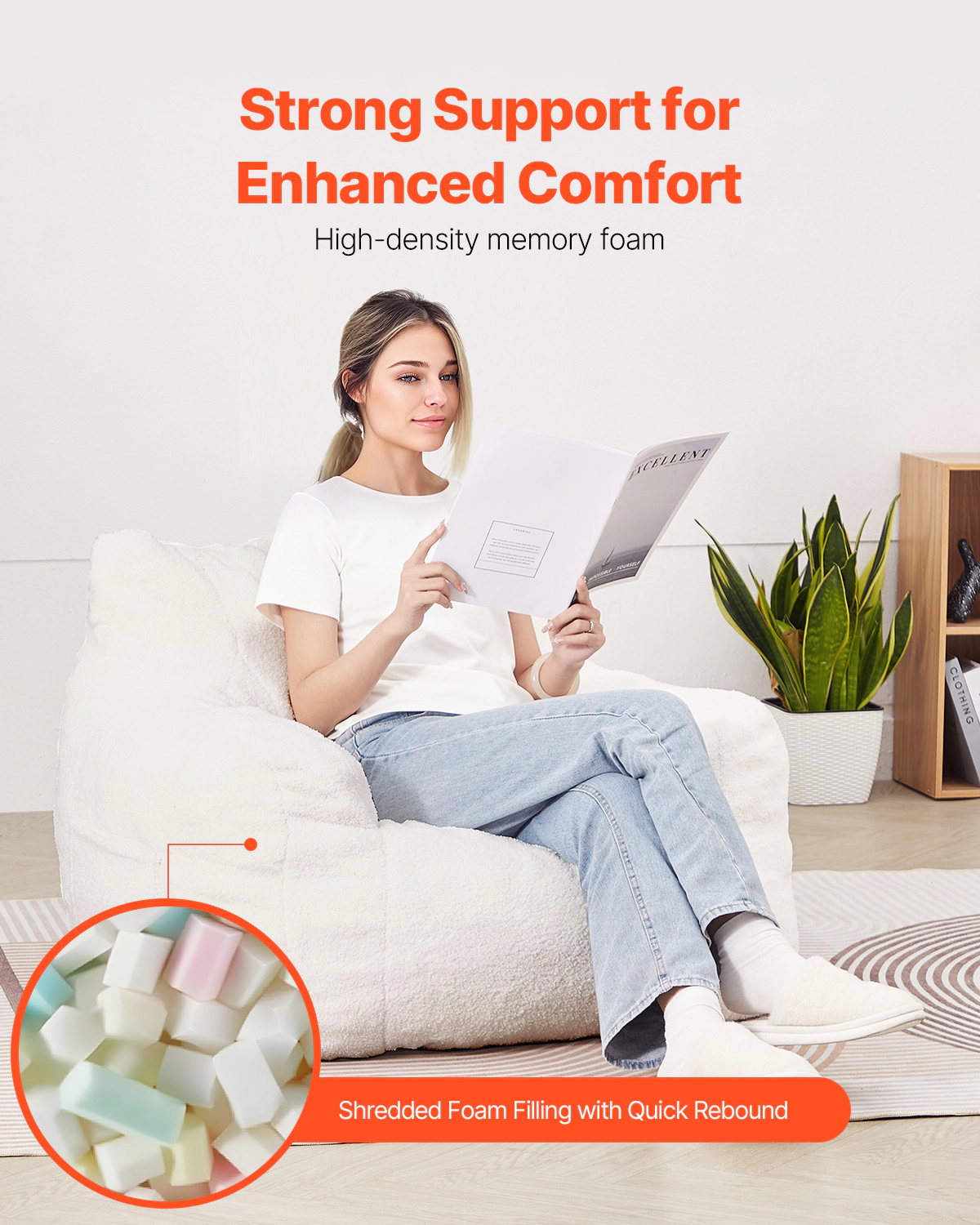HONGGE Bean Bag Chair Bean Bag Chair with Memory Foam with Velvet Cover Bean Bag for Bedroom or Playroom