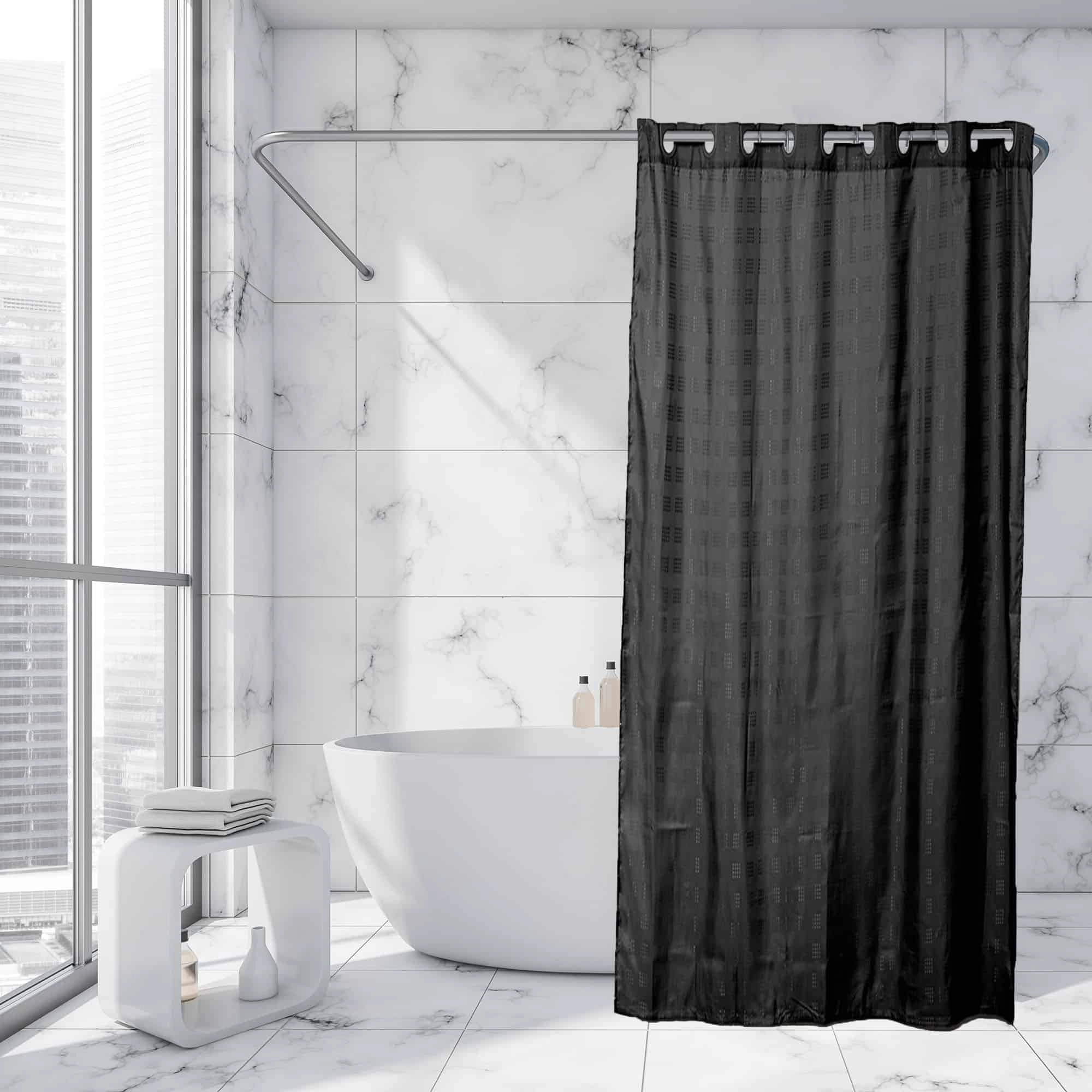 Evideco French Home Goods  Textured Polyester Shower Curtain Panel with Integrated Clip-On Rings