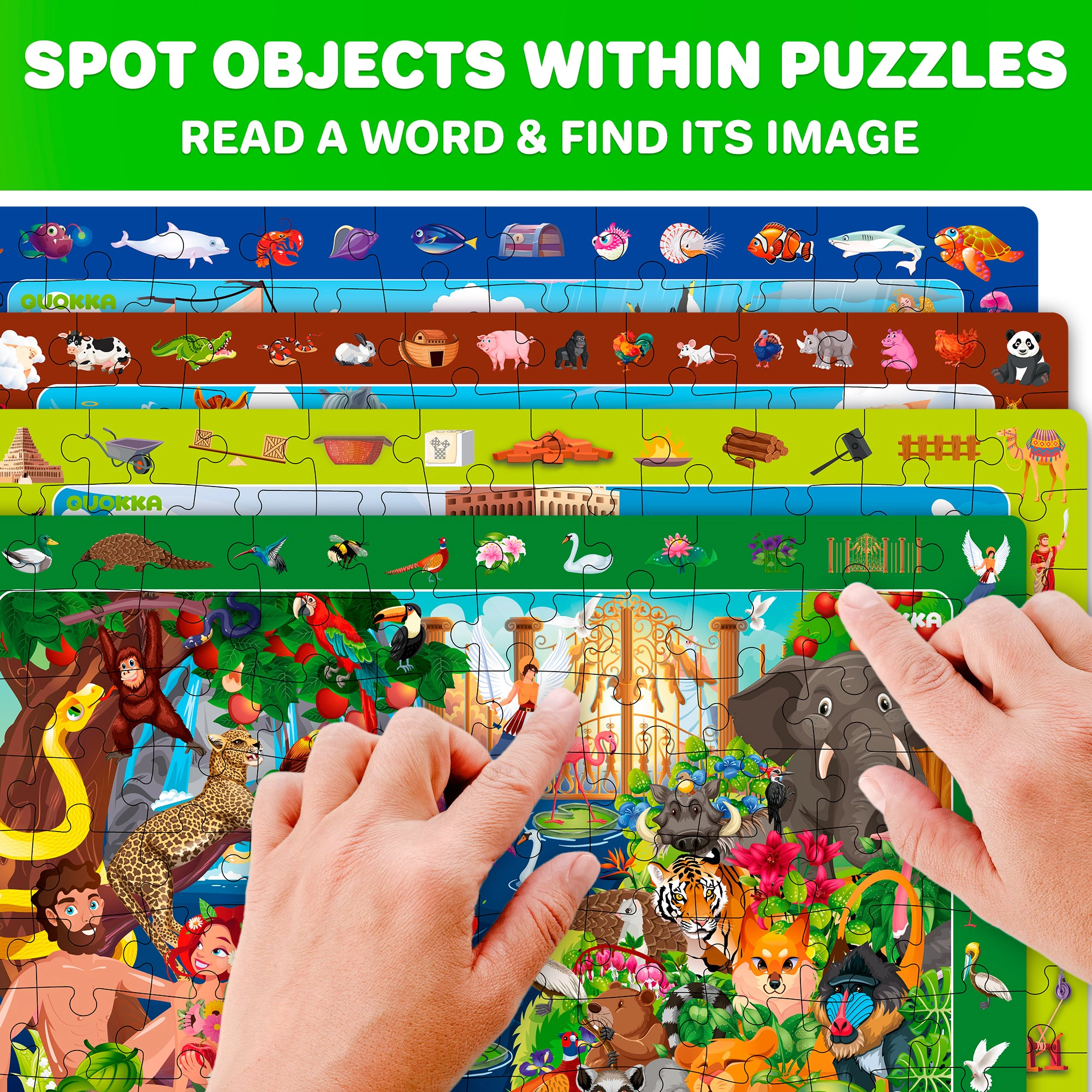 QUOKKA Search & Find Educational Puzzle Set, 100 150 Piece Jigsaw Puzzles for Kids, Ages 4-10, Animal City Themes
