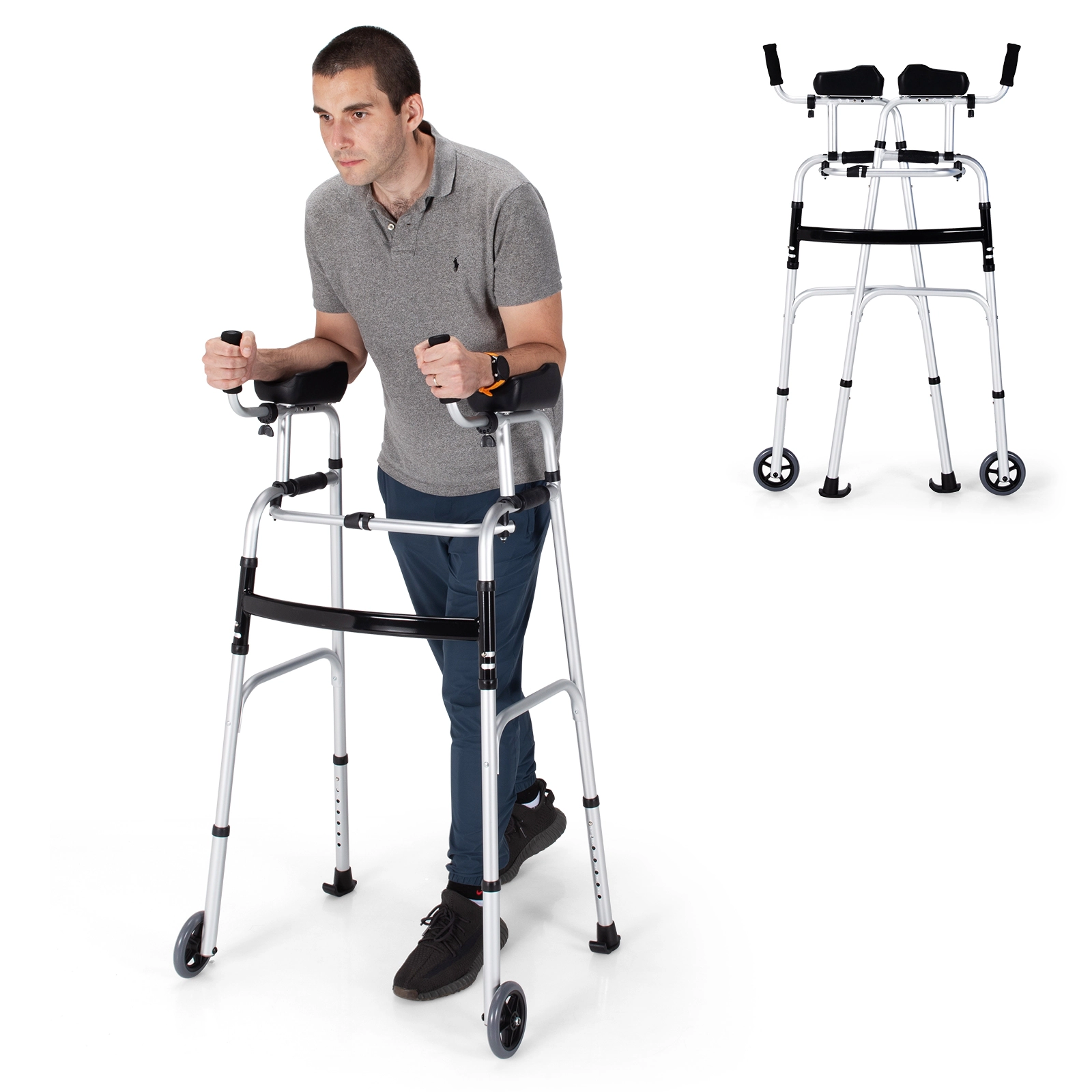 SUGIFT Silver Folding Walker with Adjustable Armrest Support 23.5-in W 21.5-in D 47.5-in H 440-lb User Capacity