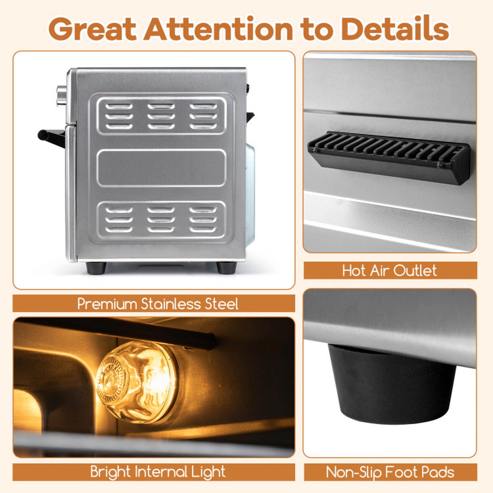 SUGIFT 26-qt 1700W Stainless Steel Countertop Convection Air Fryer Oven with 14 Modes and Rotisserie
